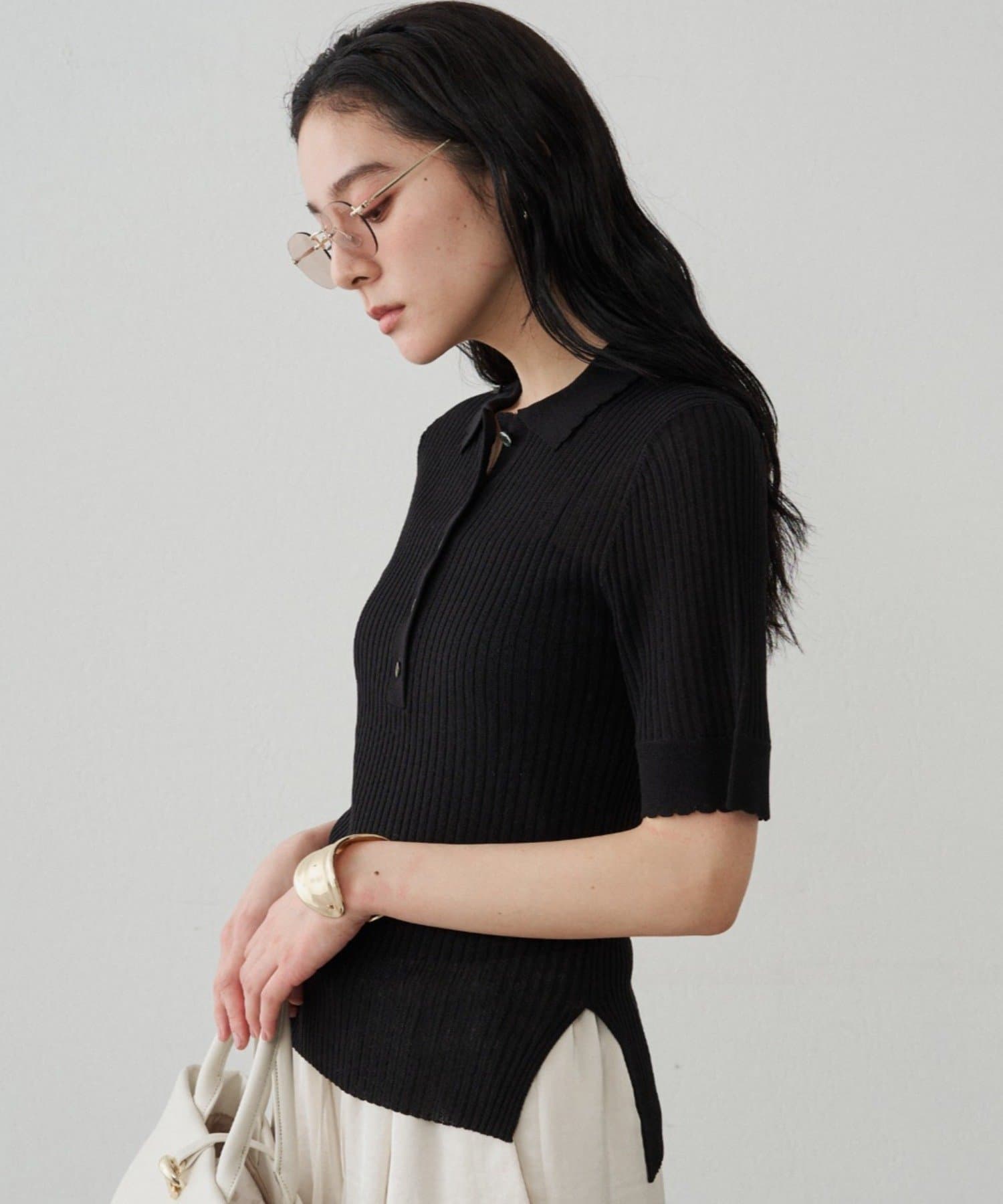 LOUNGEDRESS(ラウンジドレス) シアーリブポロニット