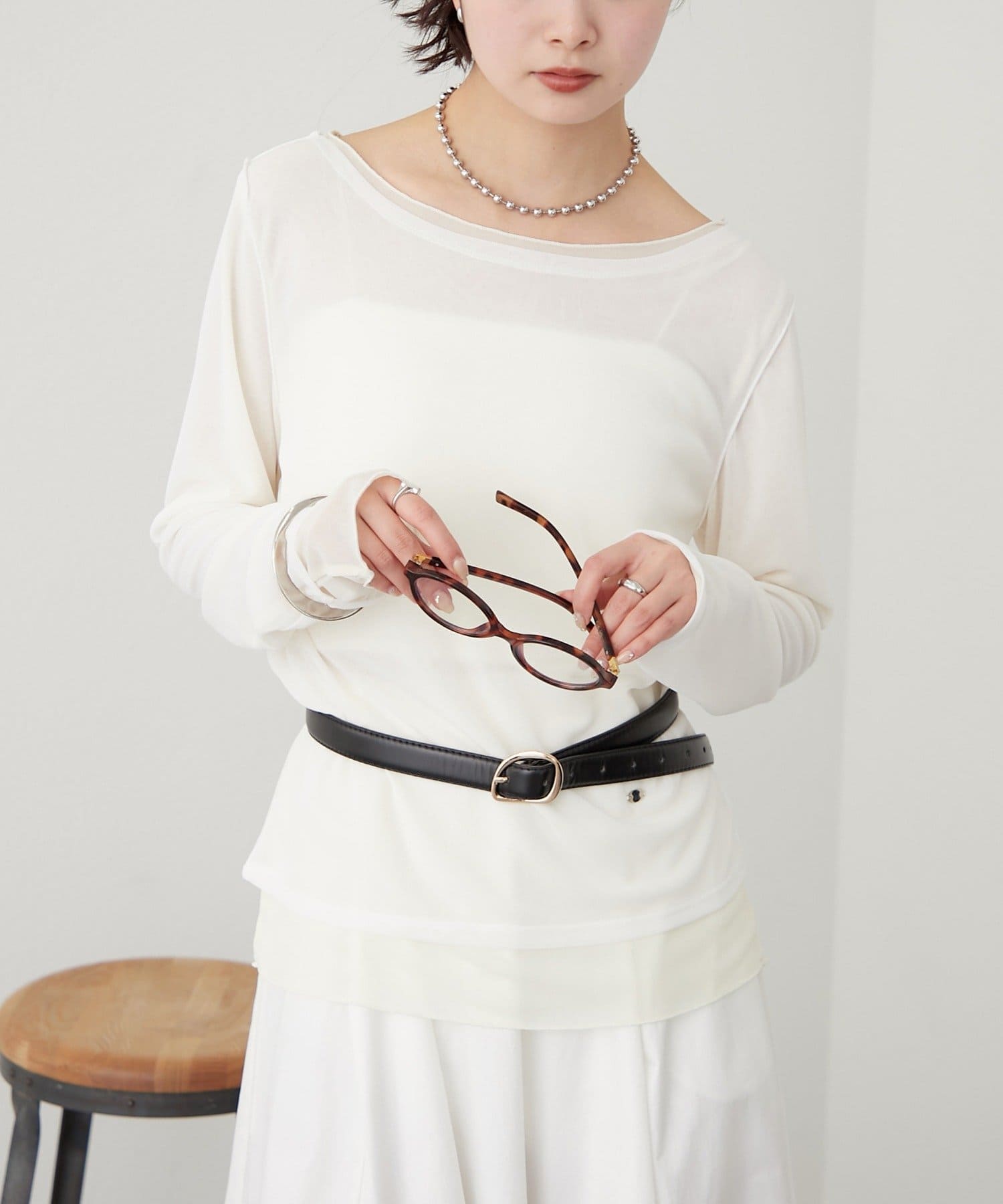 mysticのレイヤードシアーロンT