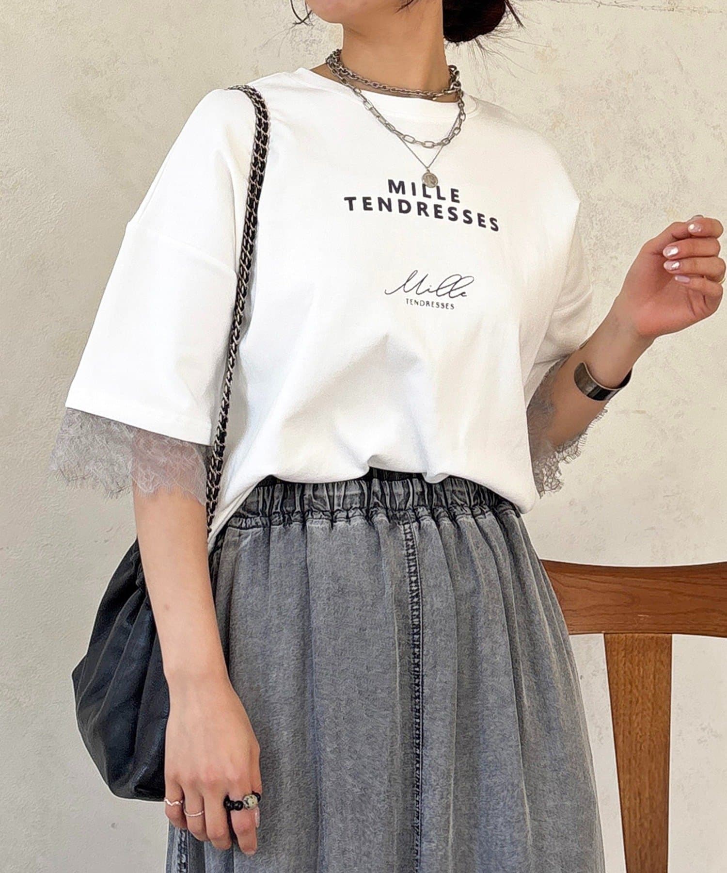 un dix cors(アンディコール) レーススリーブTEE