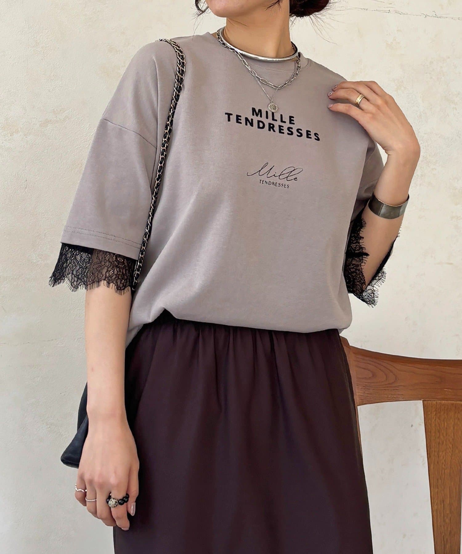 un dix cors(アンディコール) レーススリーブTEE