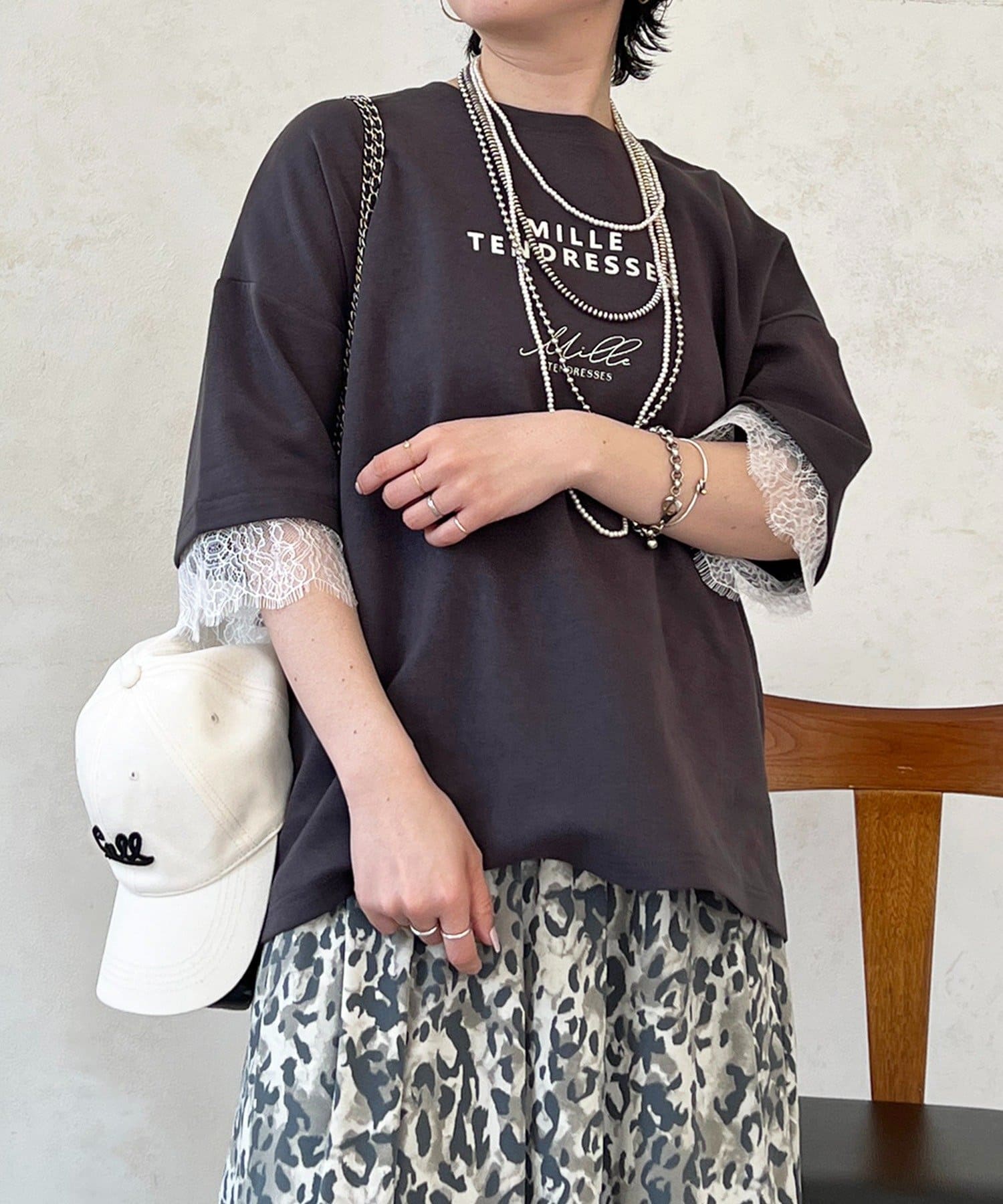 un dix cors(アンディコール) レーススリーブTEE