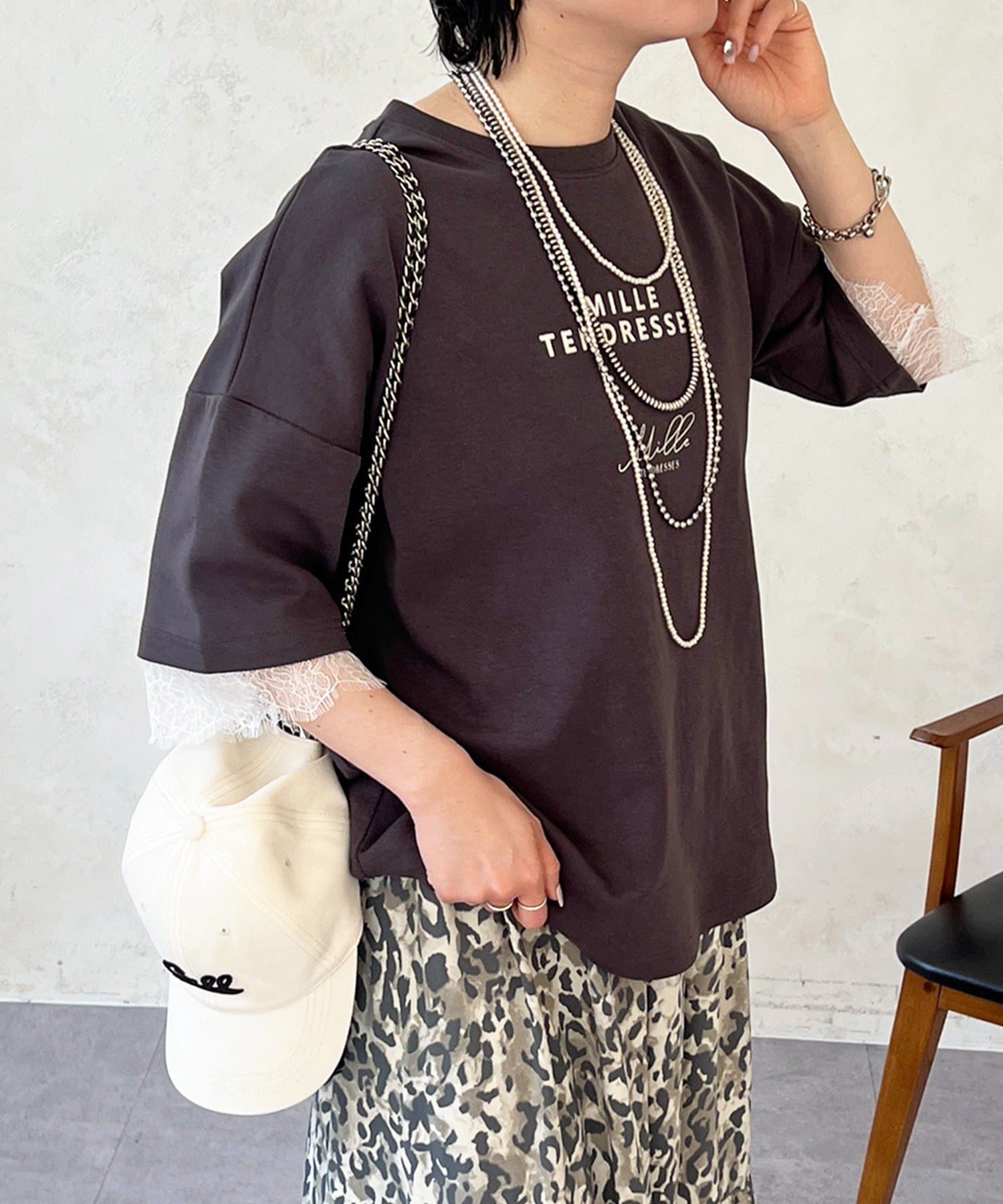 un dix cors(アンディコール) レーススリーブTEE