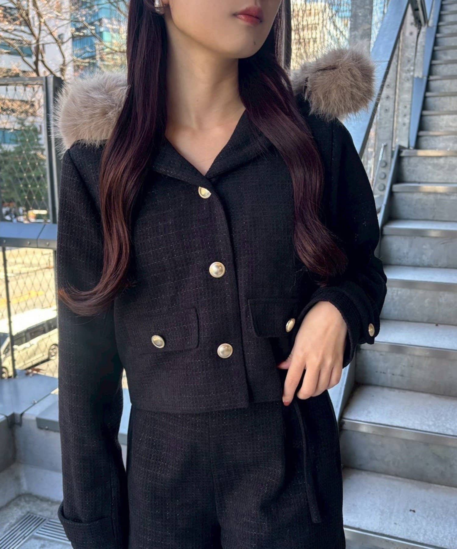 NICE CLAUP / OLIVE des OLIVE OUTLET(ナイスクラップ  / オリーブ デ オリーブ アウトレット) 【one after anoter】ツイードフードジャケット