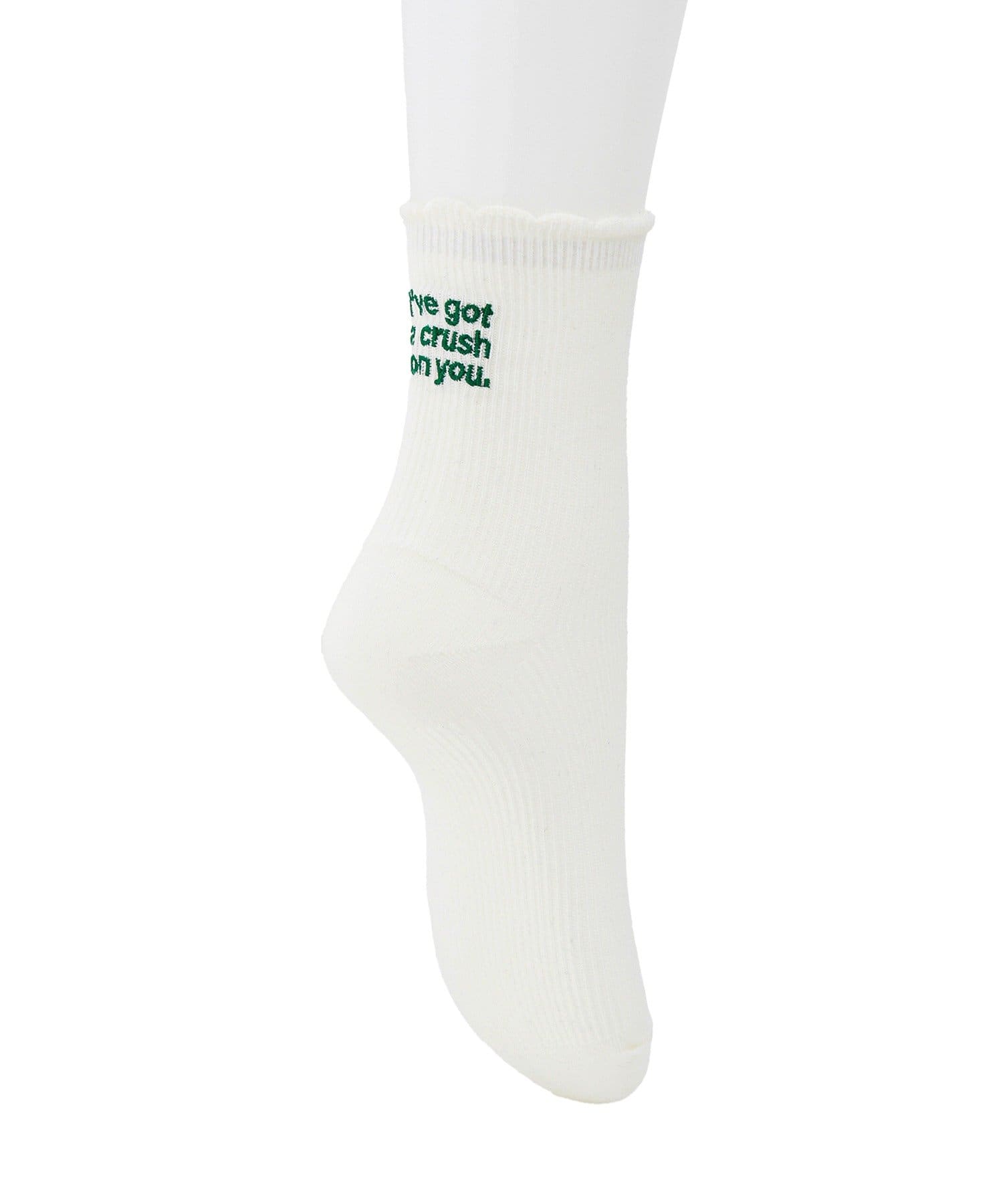 3COINS(スリーコインズ) スカラップレースロゴ刺繍ソックス