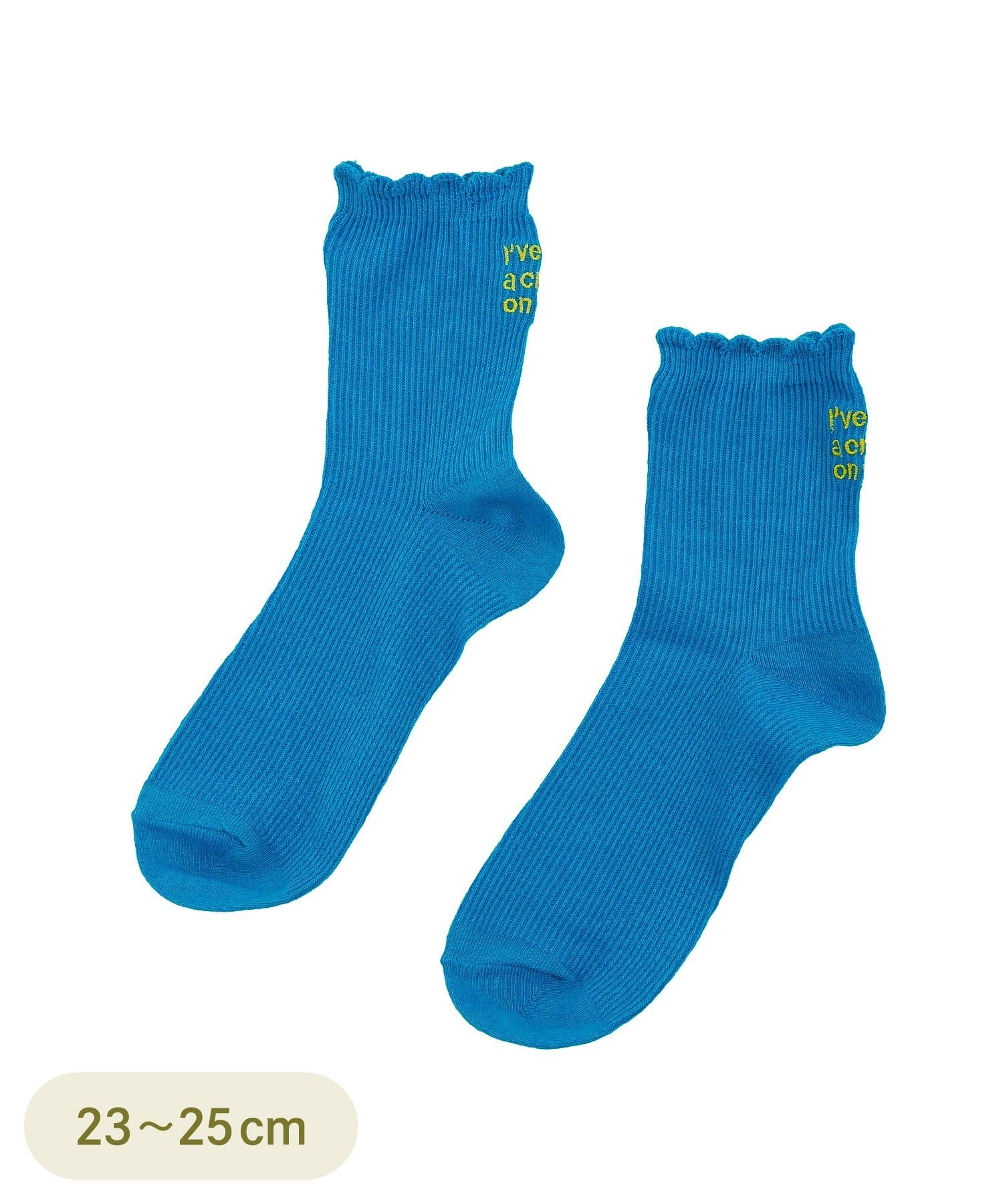 3COINS(スリーコインズ) スカラップレースロゴ刺繍ソックス