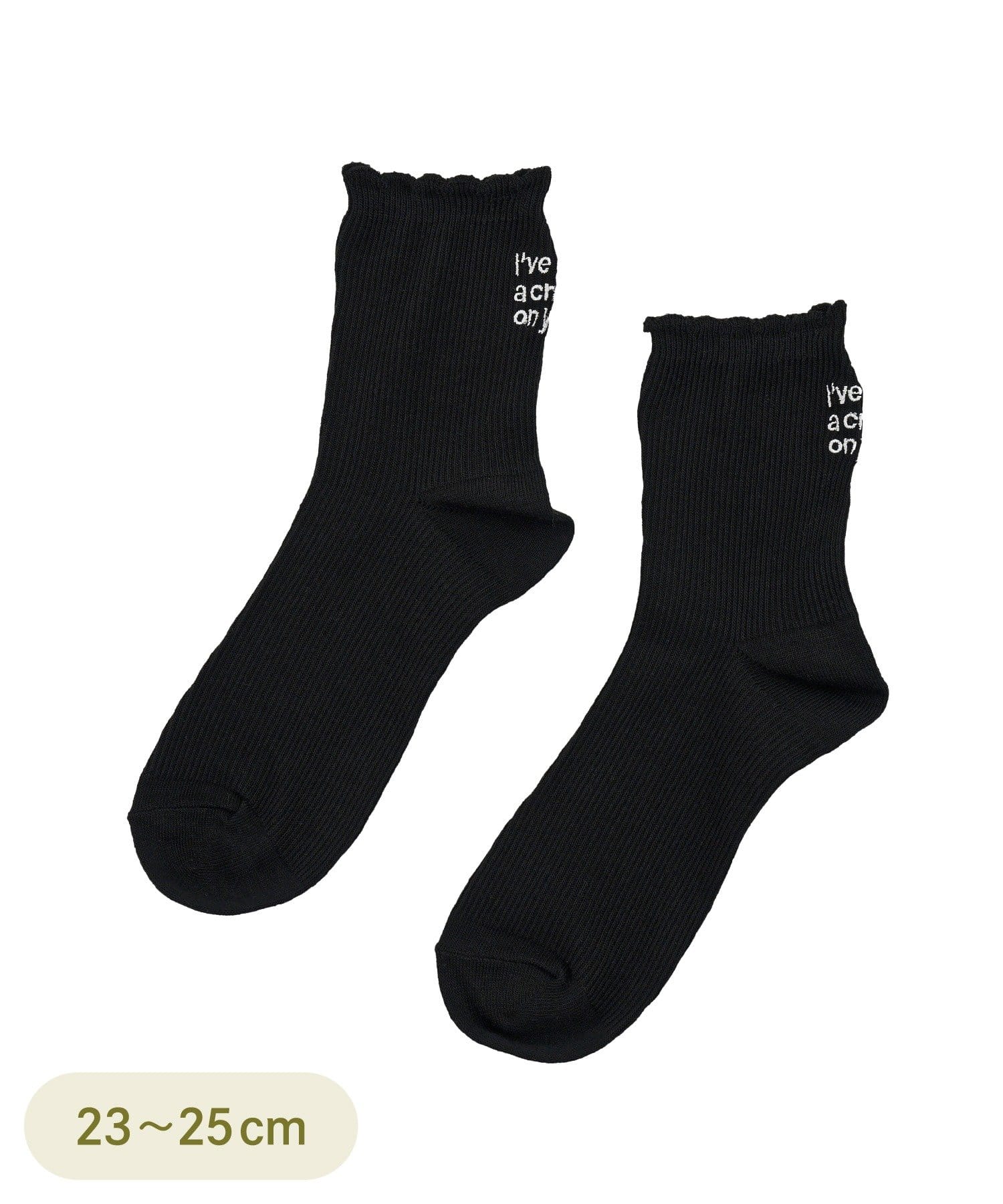 3COINS(スリーコインズ) スカラップレースロゴ刺繍ソックス