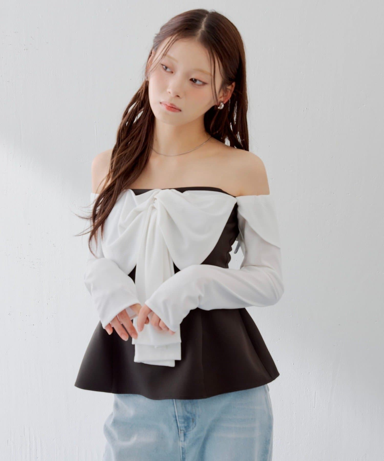 Chico(チコ) 【SALON by Chico】2way BIGリボンオフショルベアブラウス