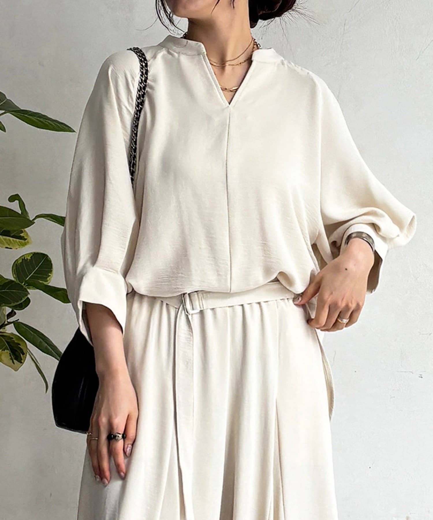 un dix cors(アンディコール) 麻ライクVネックスキッパーブラウス