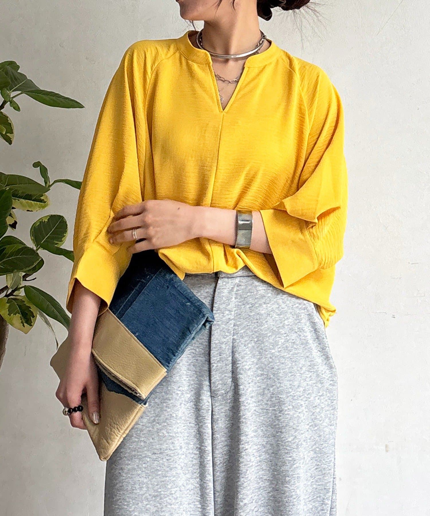 un dix cors(アンディコール) 麻ライクVネックスキッパーブラウス