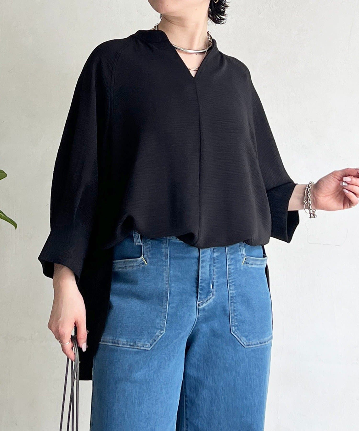 un dix cors(アンディコール) 麻ライクVネックスキッパーブラウス