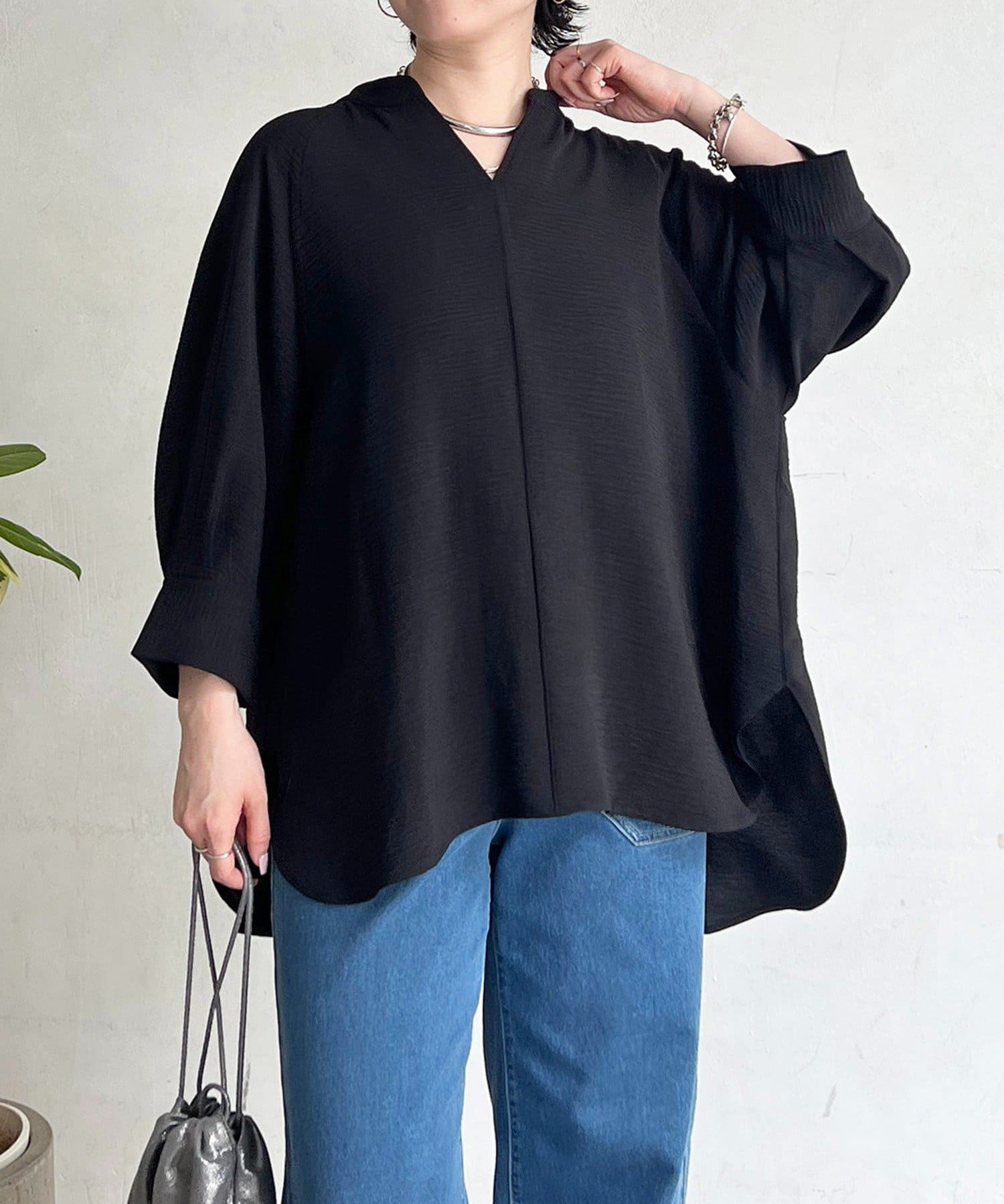 un dix cors(アンディコール) 麻ライクVネックスキッパーブラウス