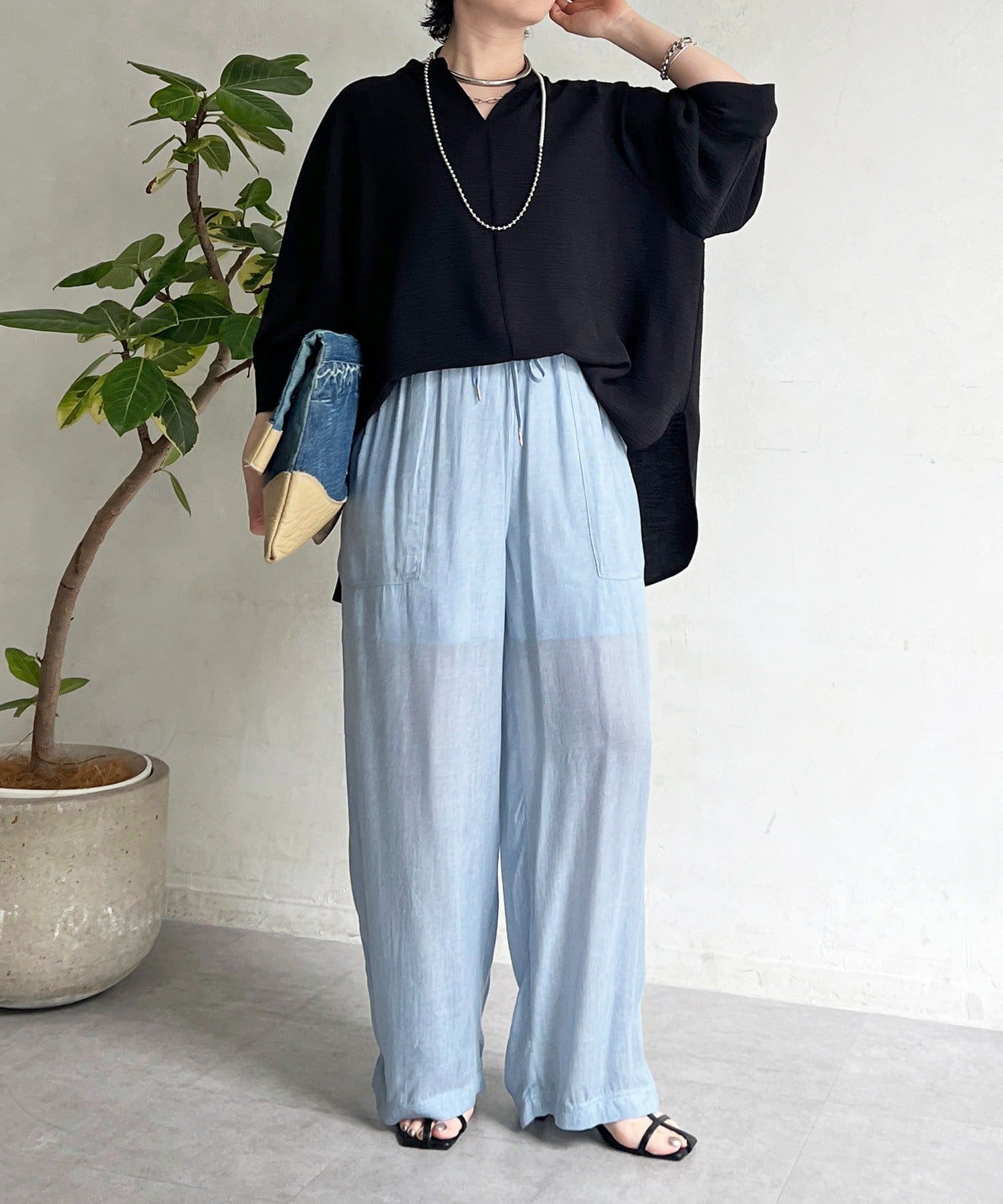 un dix cors(アンディコール) 麻ライクVネックスキッパーブラウス