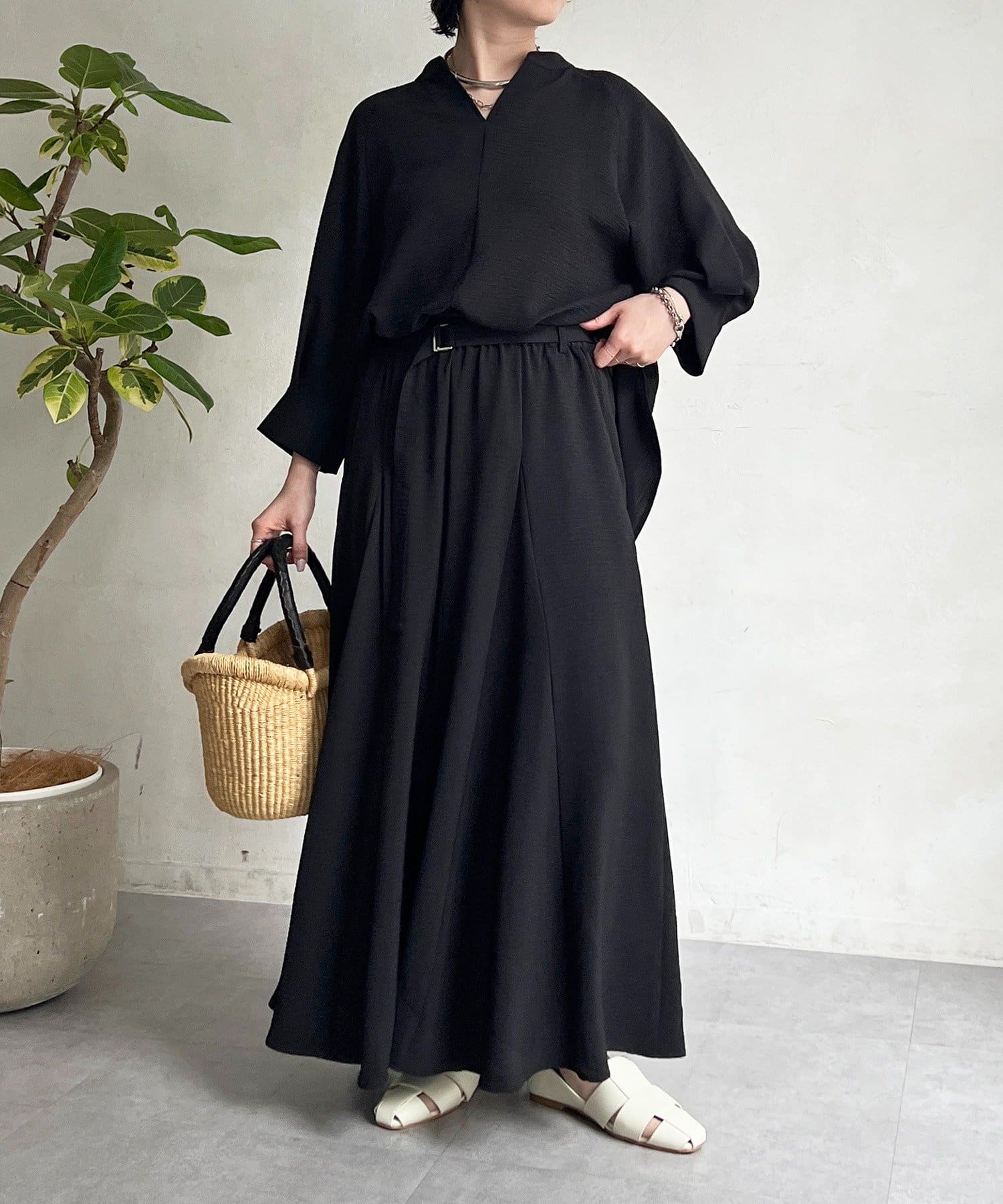 un dix cors(アンディコール) 麻ライクVネックスキッパーブラウス