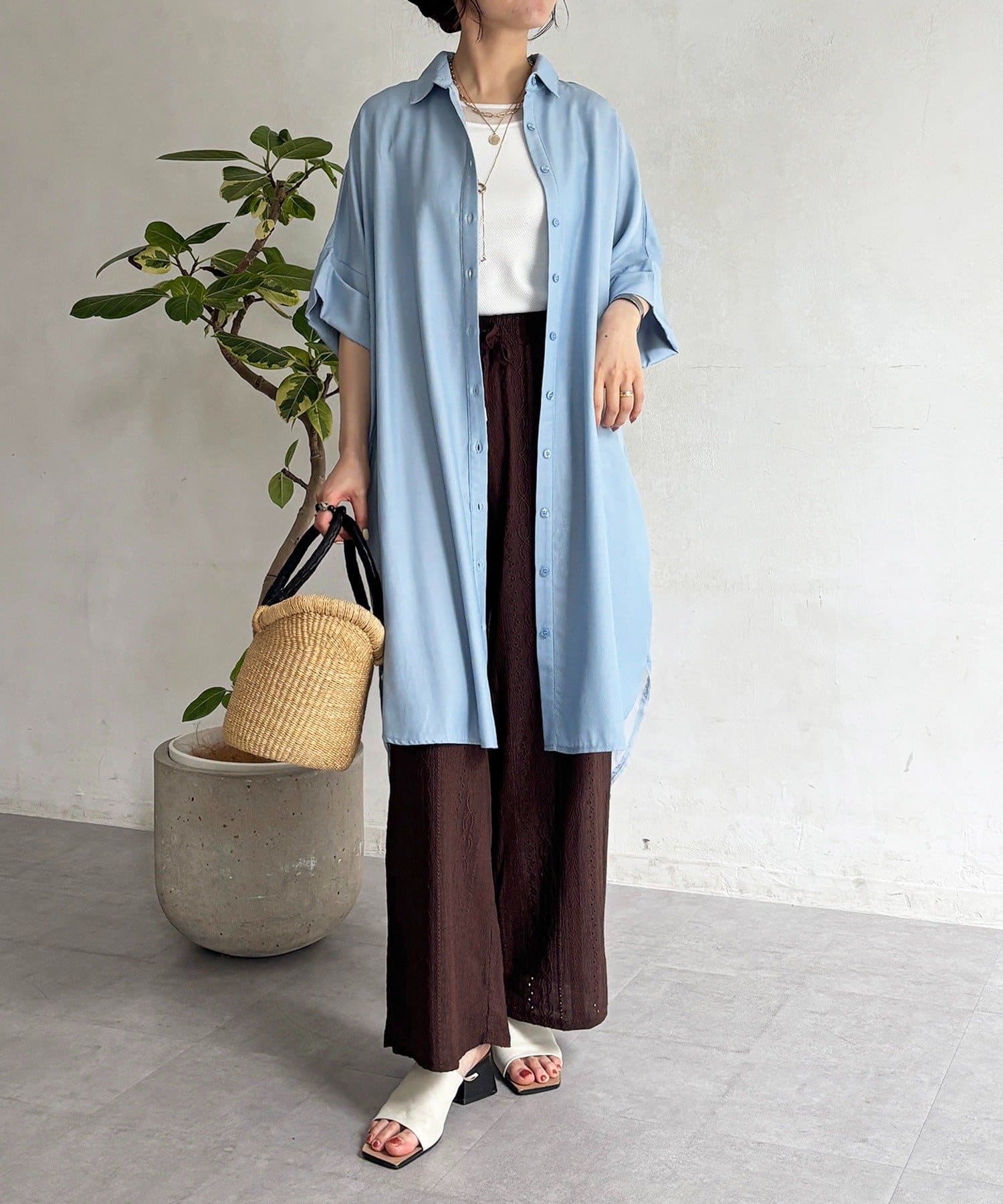 un dix cors(アンディコール) バックテープ半袖シャツワンピース