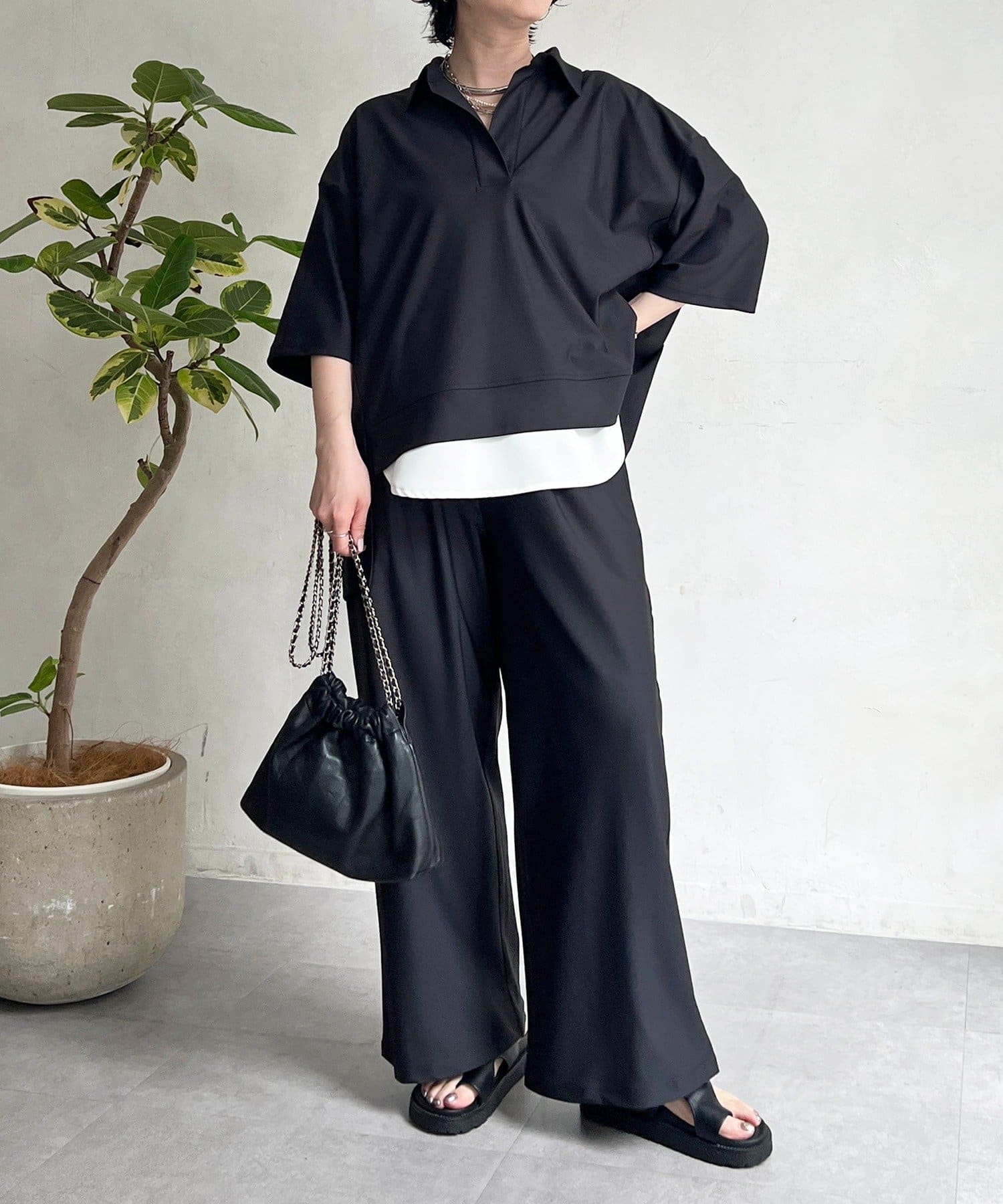 un dix cors(アンディコール) スキッパーシャツ×パンツセットアップ