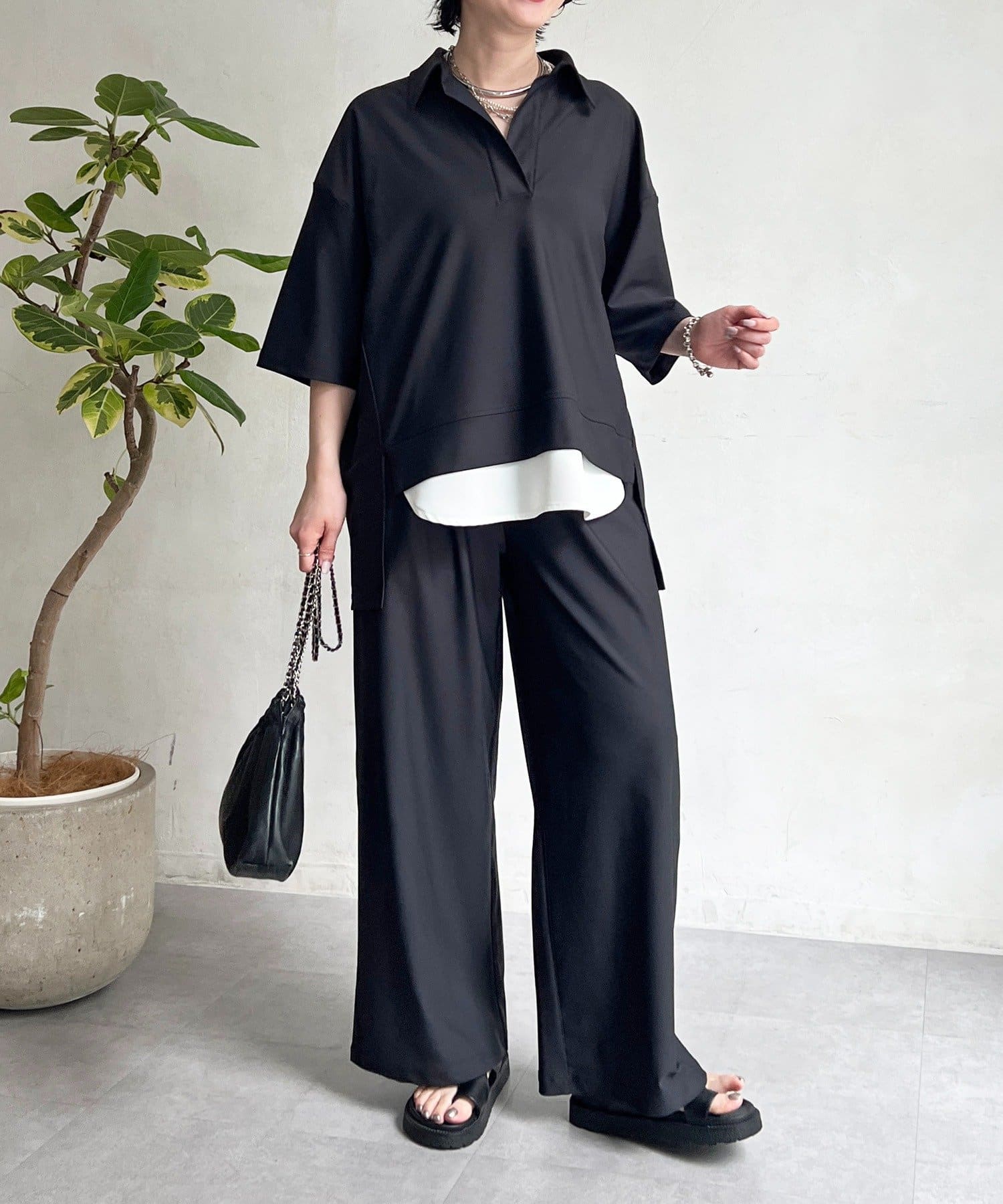 un dix cors(アンディコール) スキッパーシャツ×パンツセットアップ