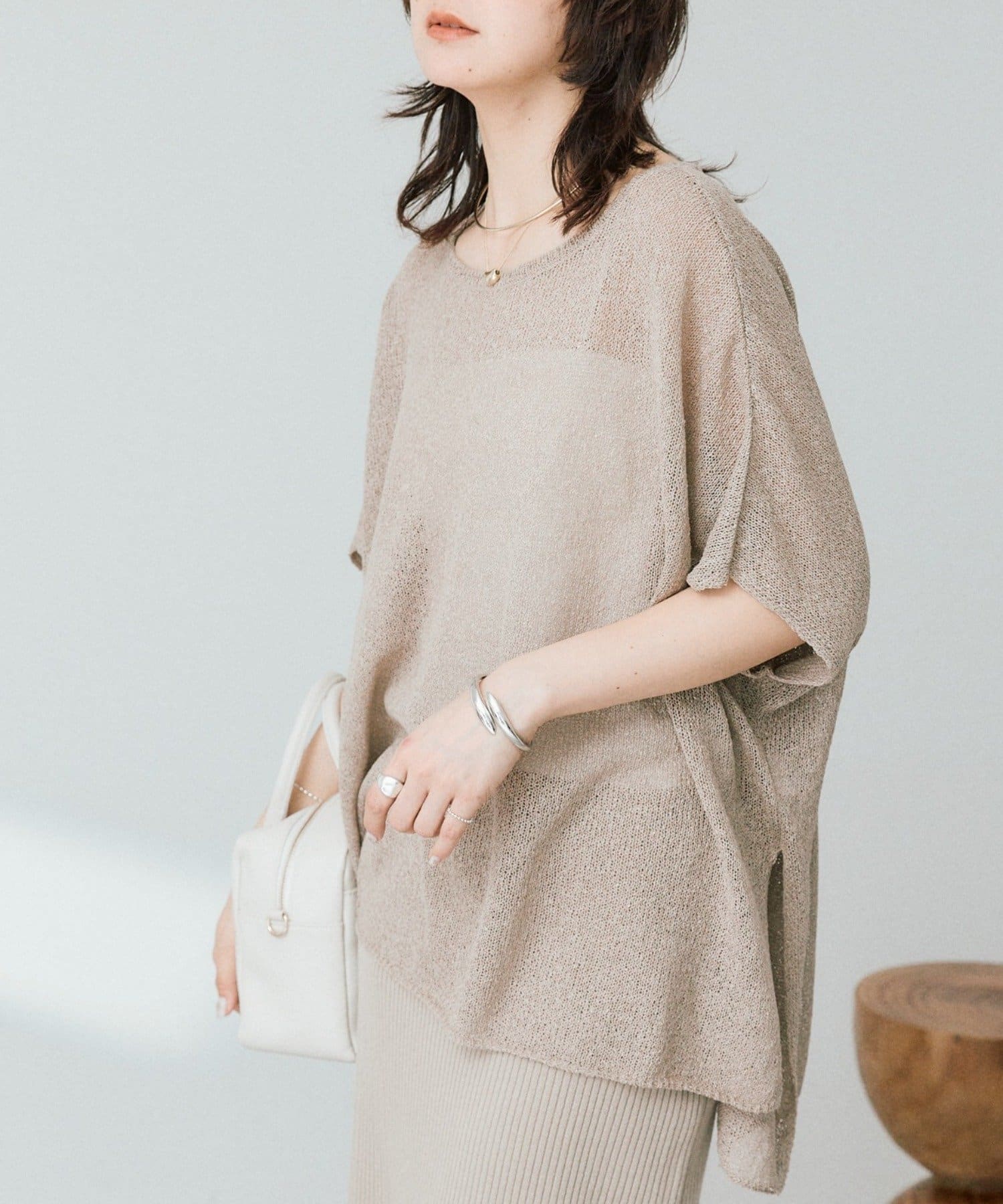 RIVE DROITE(リヴドロワ) 予約【通気性/吸水速乾性/軽量/防シワ性】ペーパーポンチョニット・2/5月下旬お届け予定