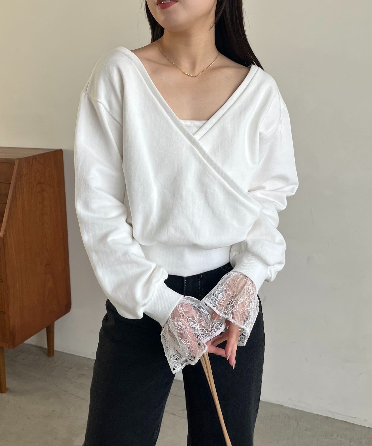 CAPRICIEUX LE'MAGE(カプリシュレマージュ) 【前後2WAY】カシュクール袖レーススウェット