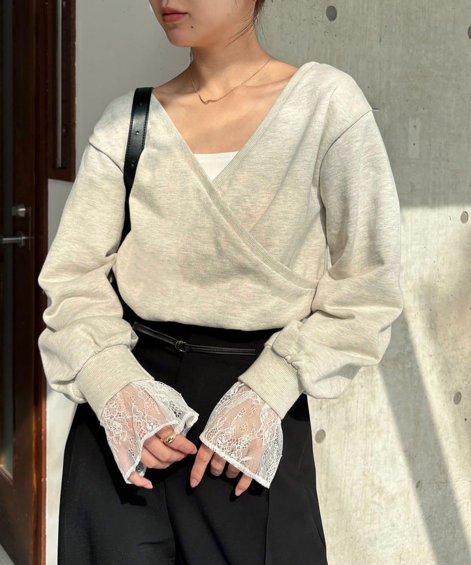 CAPRICIEUX LE'MAGE(カプリシュレマージュ) 【前後2WAY】カシュクール袖レーススウェット