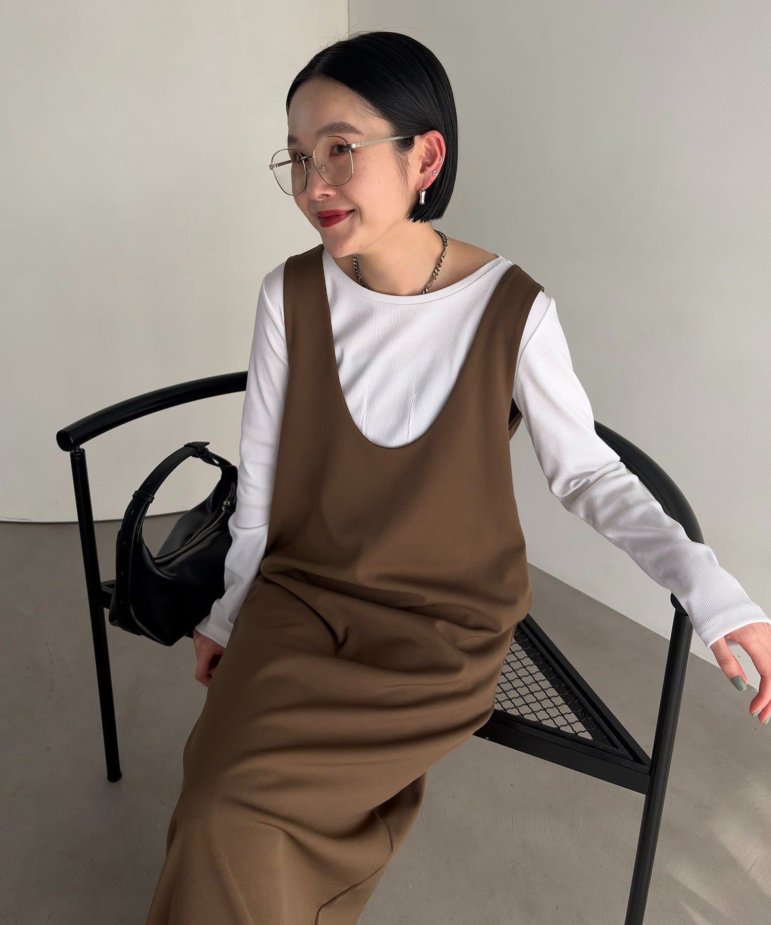 CAPRICIEUX LE'MAGE(カプリシュレマージュ) 【tani企画】UネックIラインワンピース