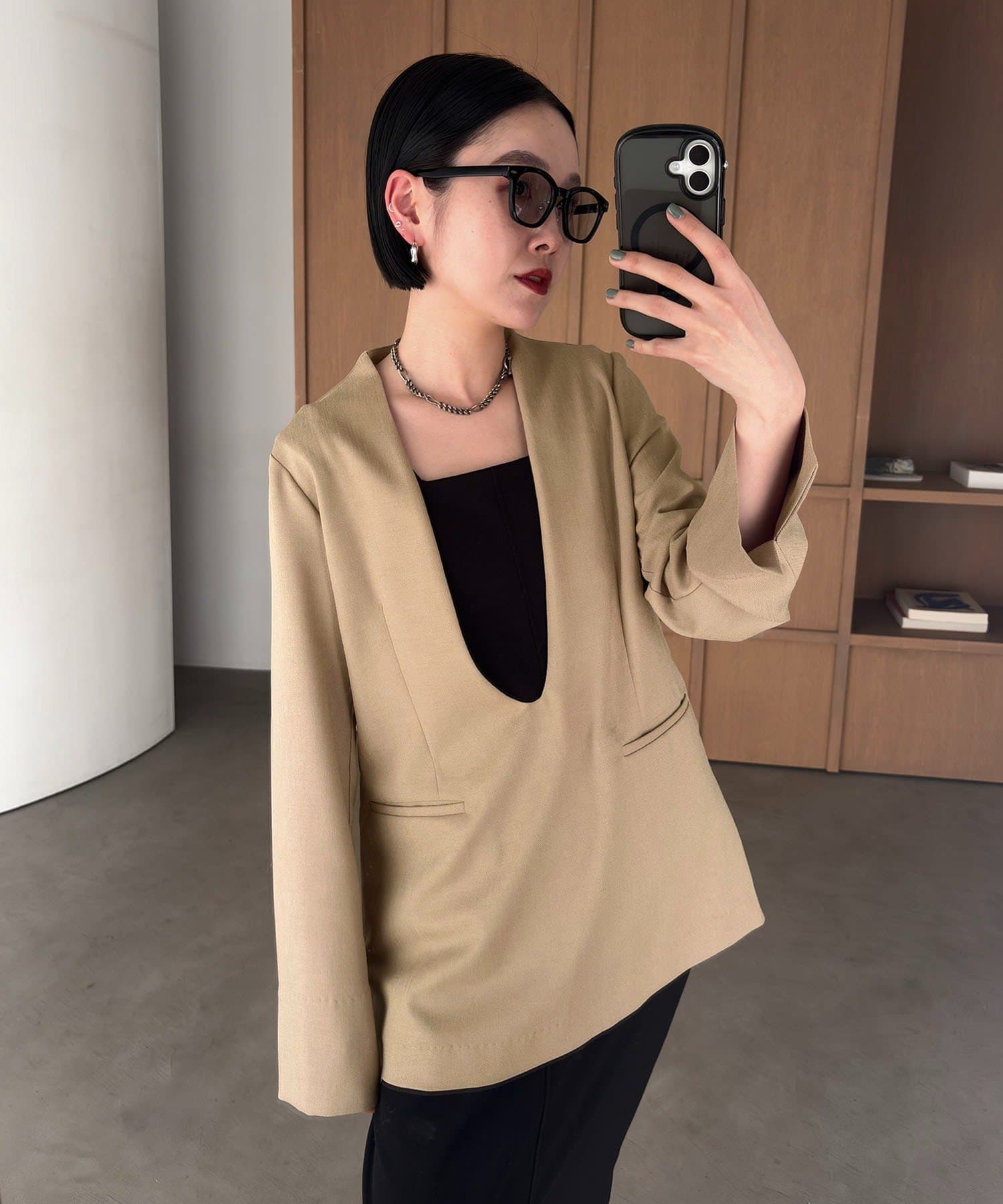 CAPRICIEUX LE'MAGE(カプリシュレマージュ) 【tani企画】深Vネックジャケットプルオーバー