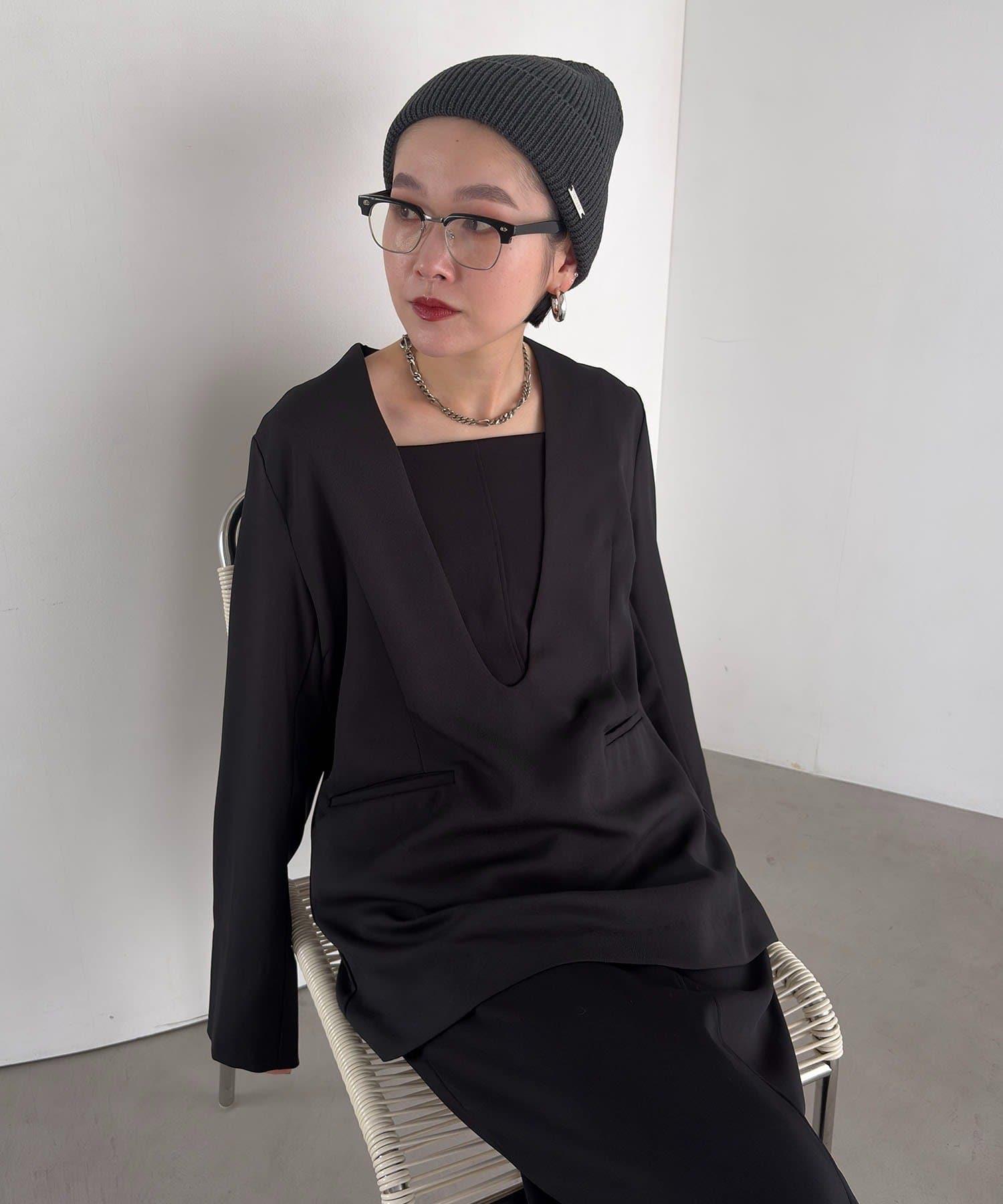 CAPRICIEUX LE'MAGE(カプリシュレマージュ) 【tani企画】深Vネックジャケットプルオーバー