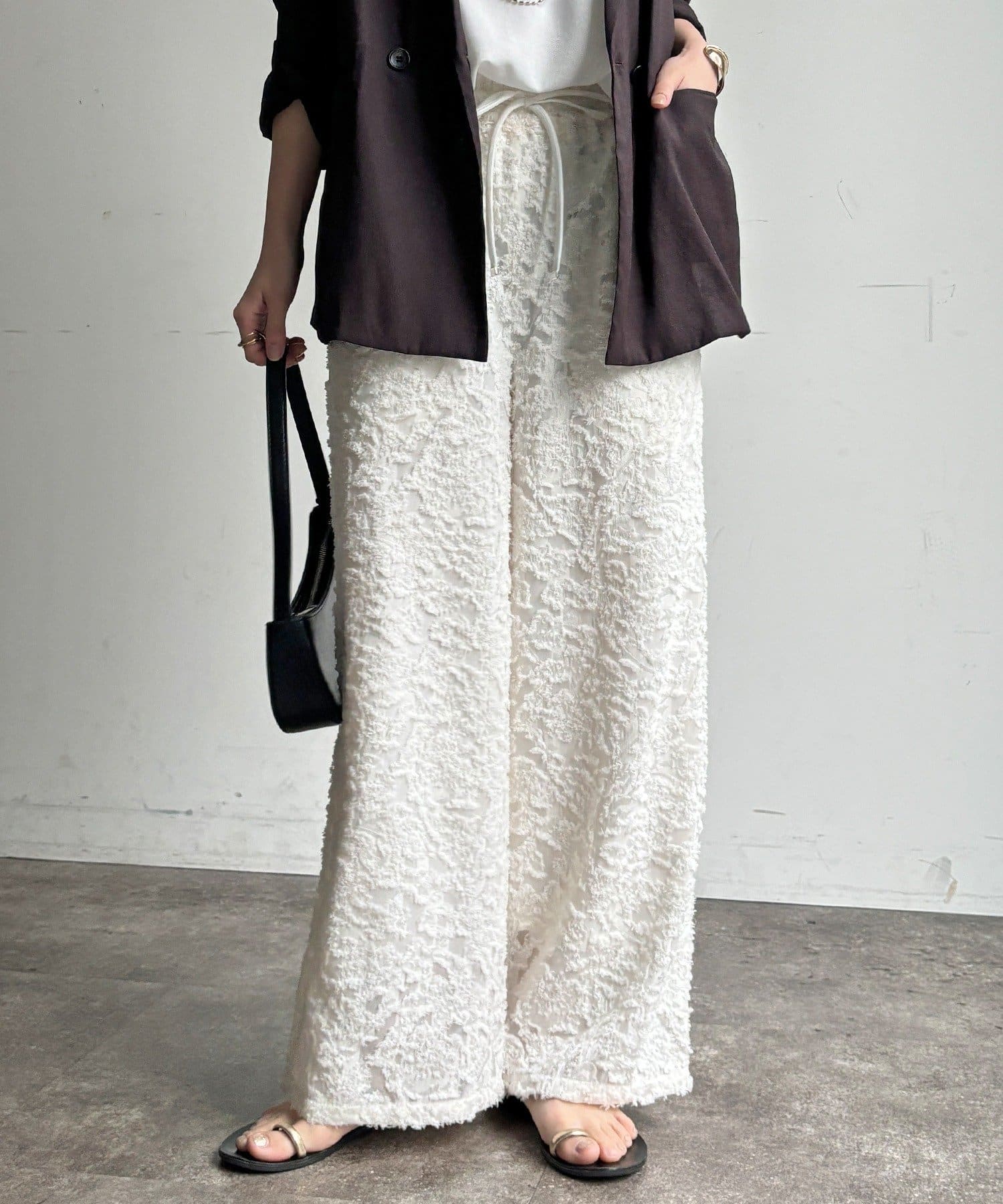 DOUDOU(ドゥドゥ) 【WEB限定】オーガンジーカットジャガードイージーパンツ