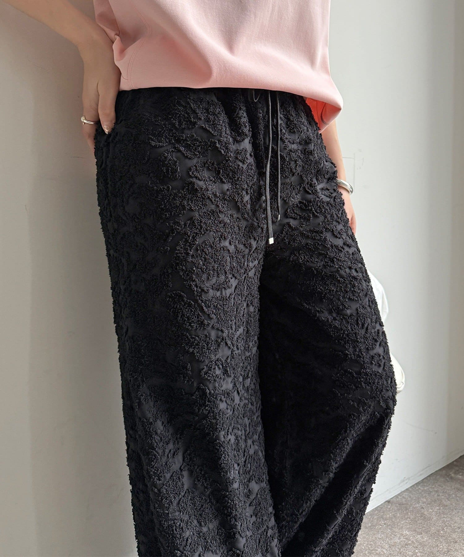 DOUDOU(ドゥドゥ) 【WEB限定】オーガンジーカットジャガードイージーパンツ