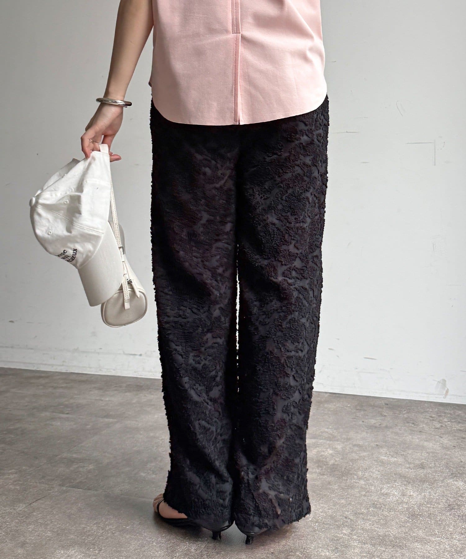 DOUDOU(ドゥドゥ) 【WEB限定】オーガンジーカットジャガードイージーパンツ