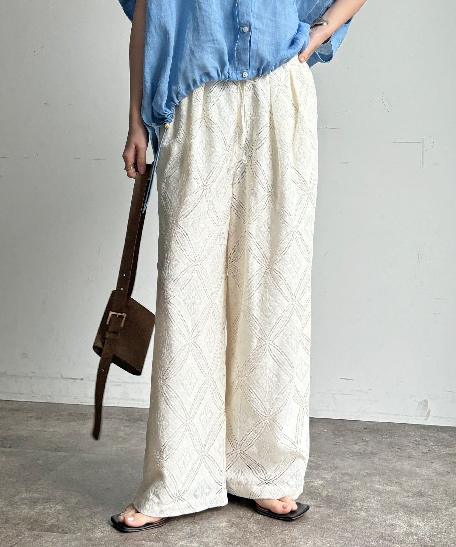 DOUDOU(ドゥドゥ) 【WEB限定】パッチワーク風レースイージーパンツ