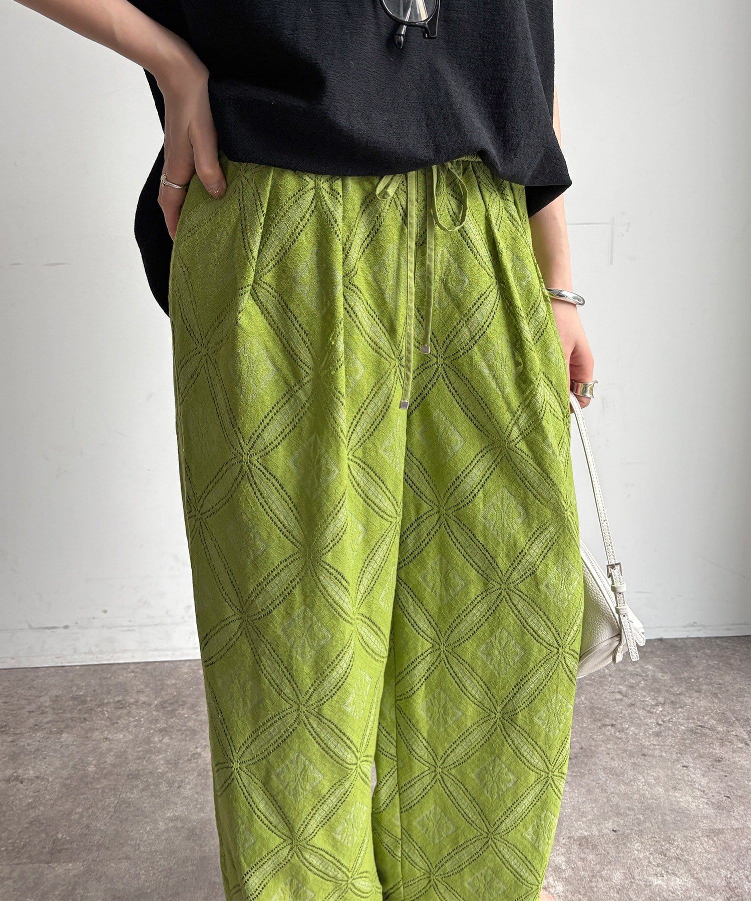 DOUDOU(ドゥドゥ) 【WEB限定】パッチワーク風レースイージーパンツ