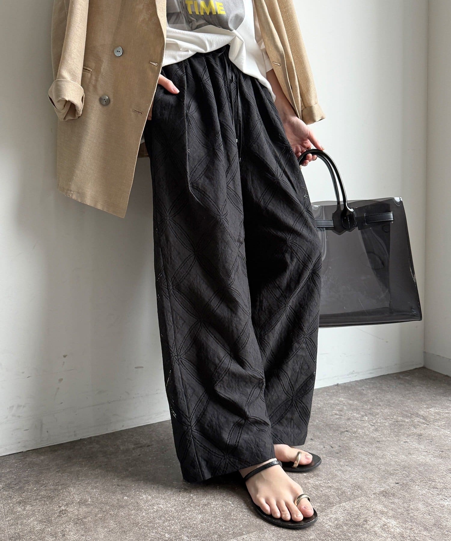 DOUDOU(ドゥドゥ) 【WEB限定】パッチワーク風レースイージーパンツ