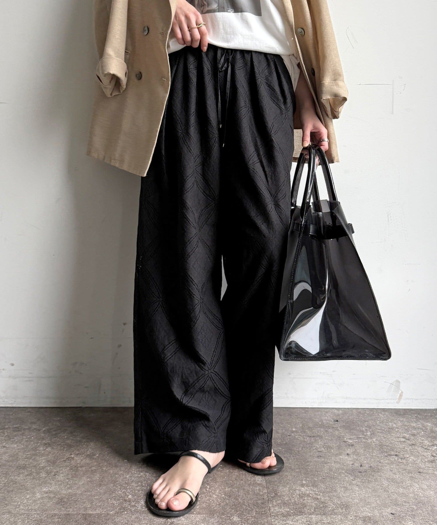 DOUDOU(ドゥドゥ) 【WEB限定】パッチワーク風レースイージーパンツ