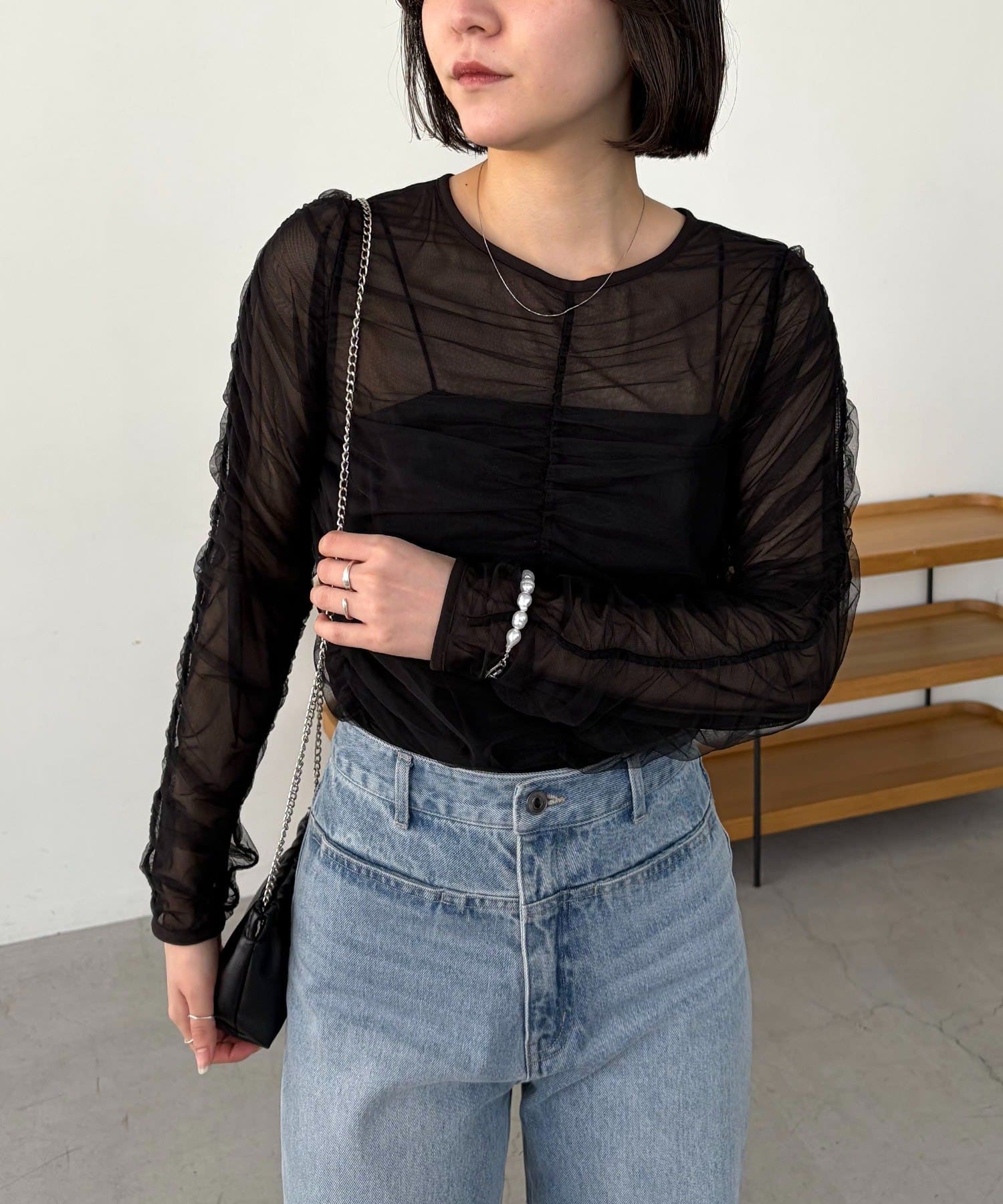 CAPRICIEUX LE'MAGE(カプリシュレマージュ) チュールギャザーブラウス