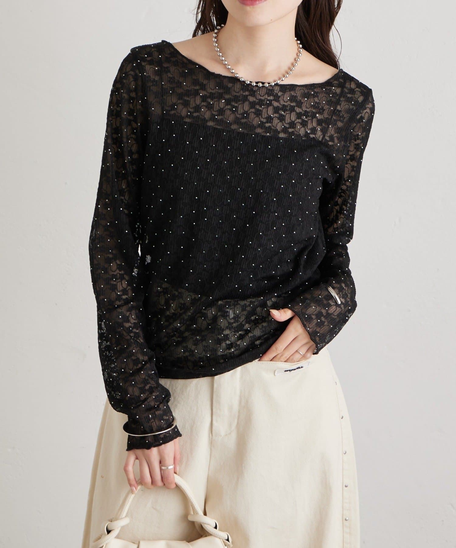 mystic(ミスティック) シャイニーレースロングTシャツ