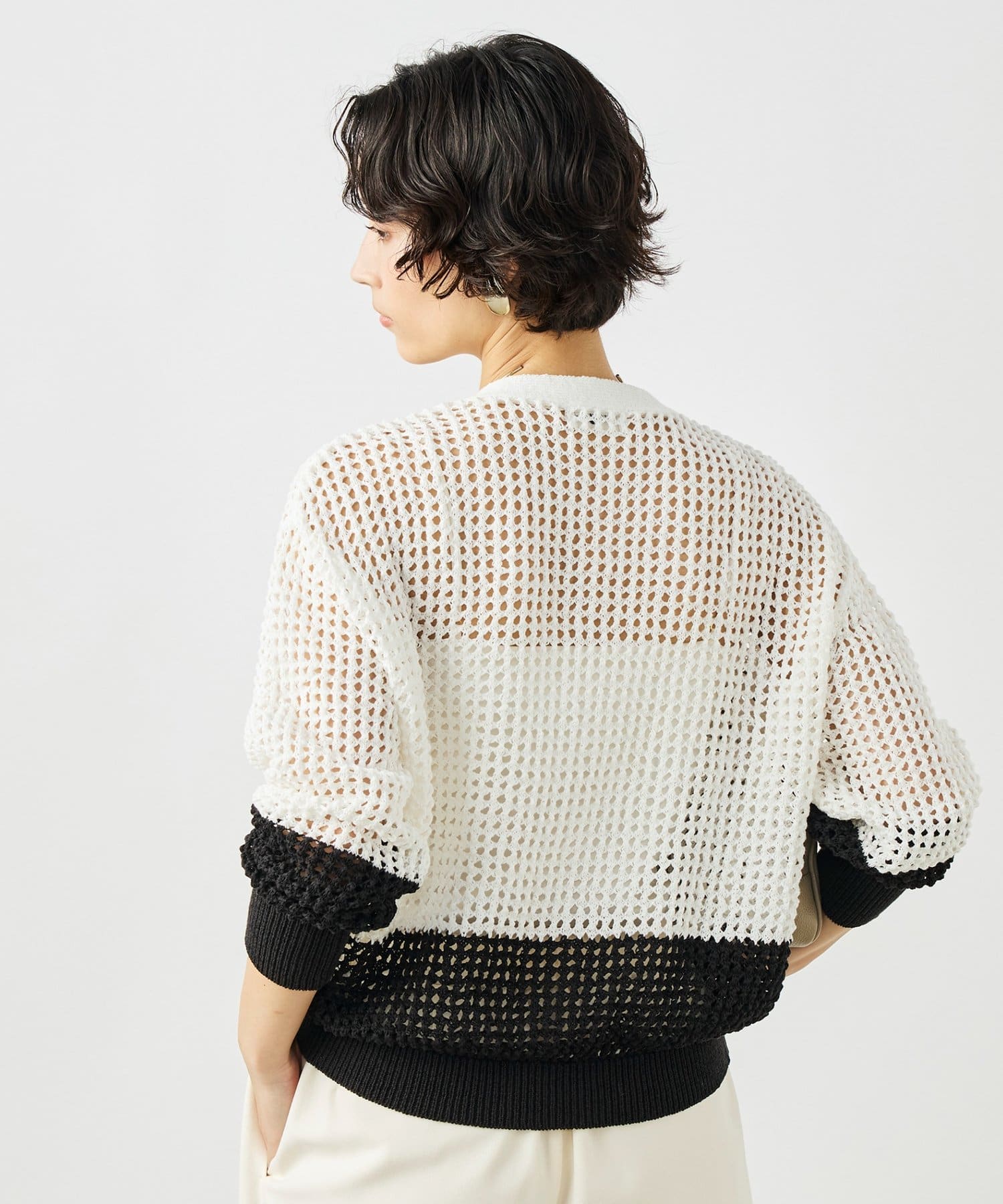 NOLLEY'S(ノーリーズ) 《手洗い可能》テープメッシュ編Vネックカーディガン