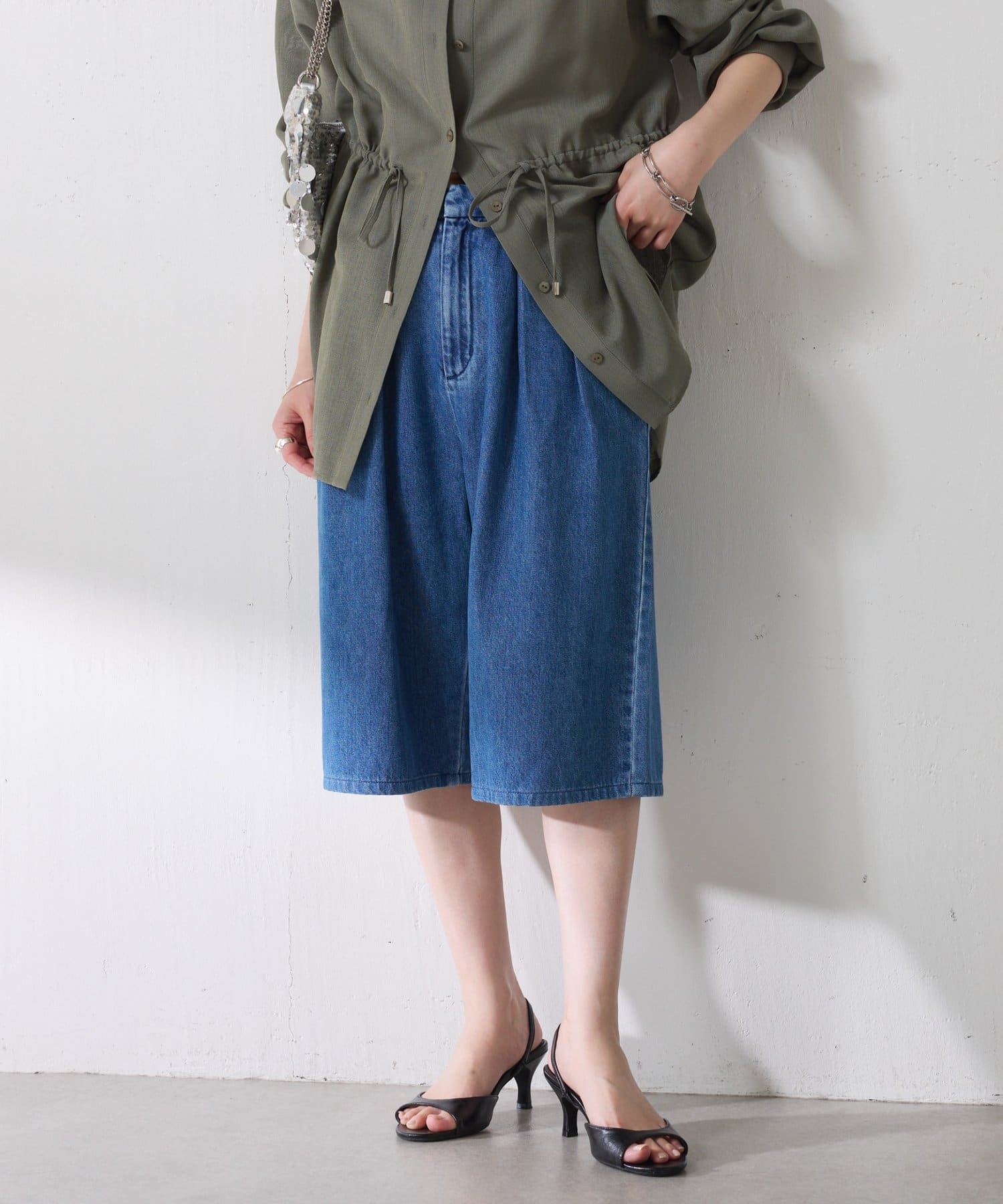 COLLAGE GALLARDAGALANTE(コラージュ ガリャルダガランテ) 【人気デザイン】Q.anos タックハーフデニムパンツ