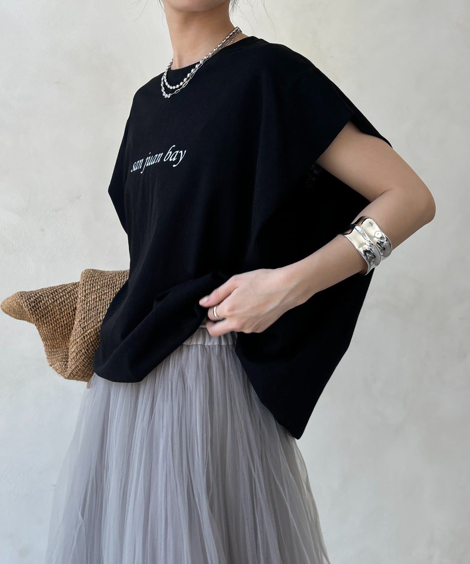 DOUDOU(ドゥドゥ) 裾ドロストチュニックロゴTEE