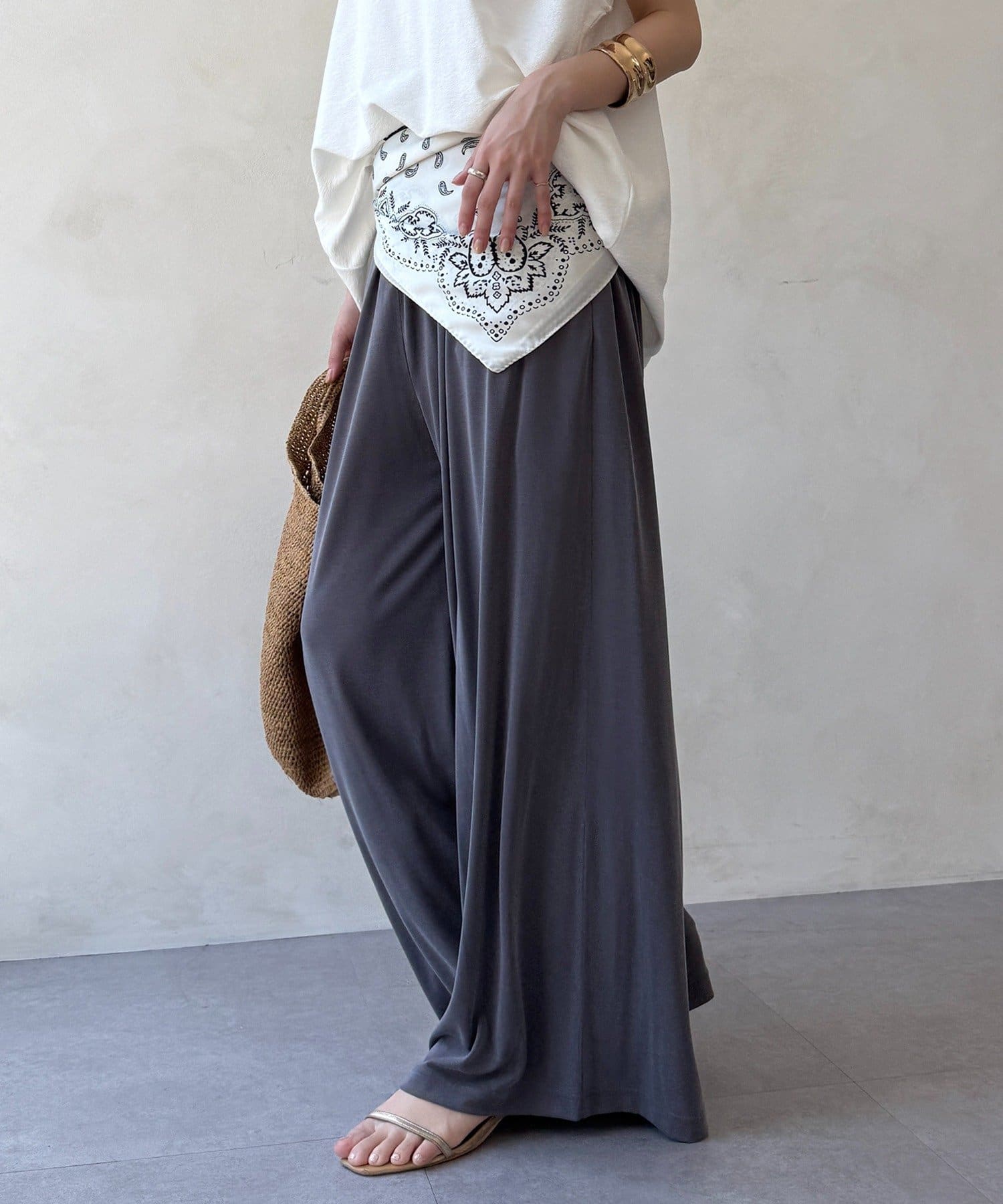 DOUDOU(ドゥドゥ) レーヨンカットワイドパンツ