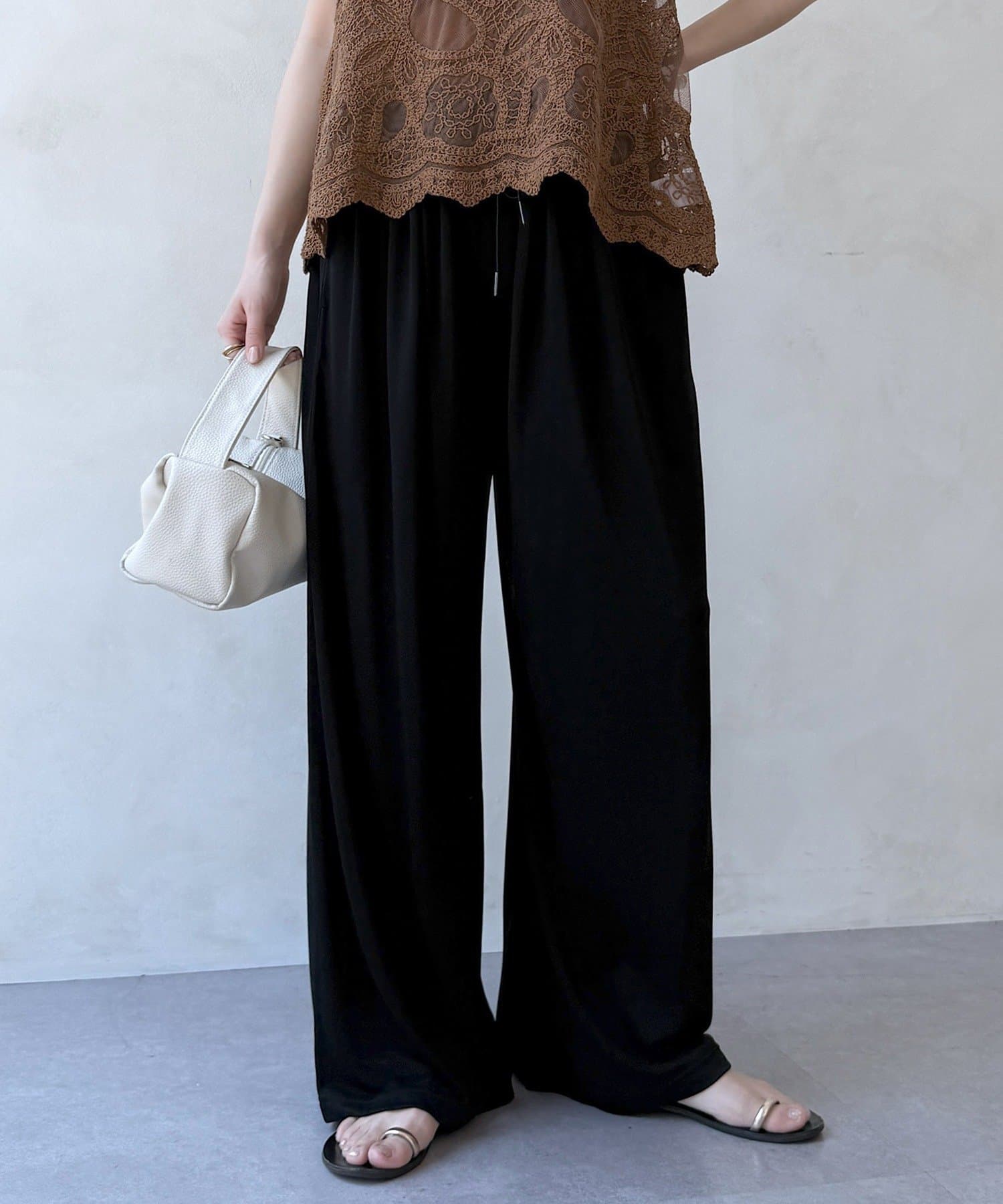 DOUDOU(ドゥドゥ) レーヨンカットワイドパンツ