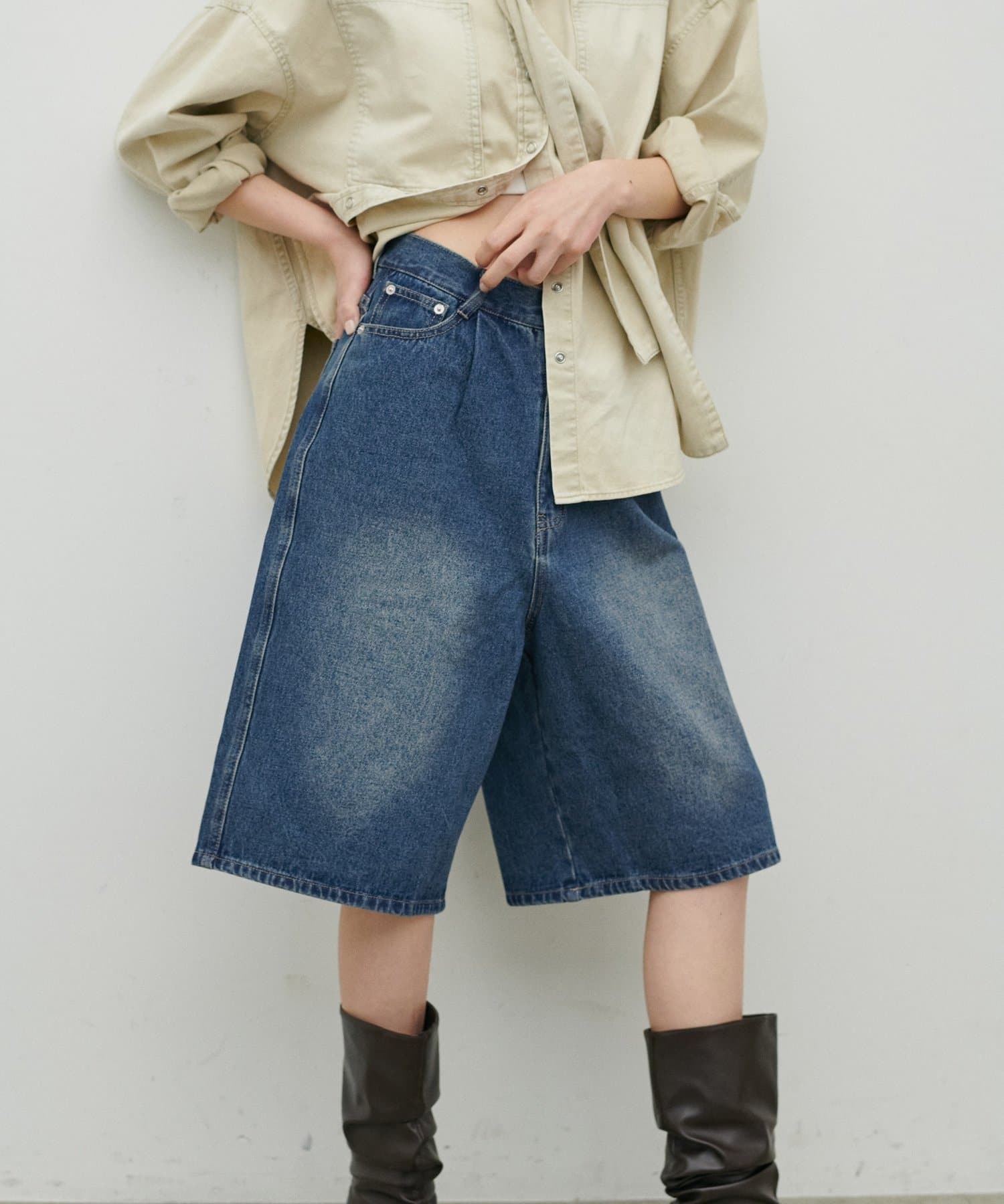 LARUTA(ラルータ) デニムタックハーフパンツ