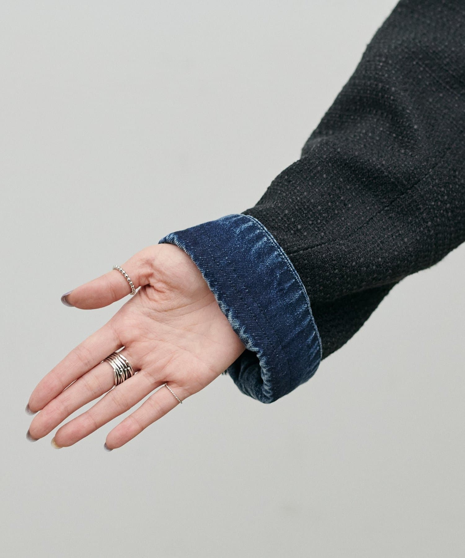 LARUTA(ラルータ) ツイード×デニムノーカラージャケット