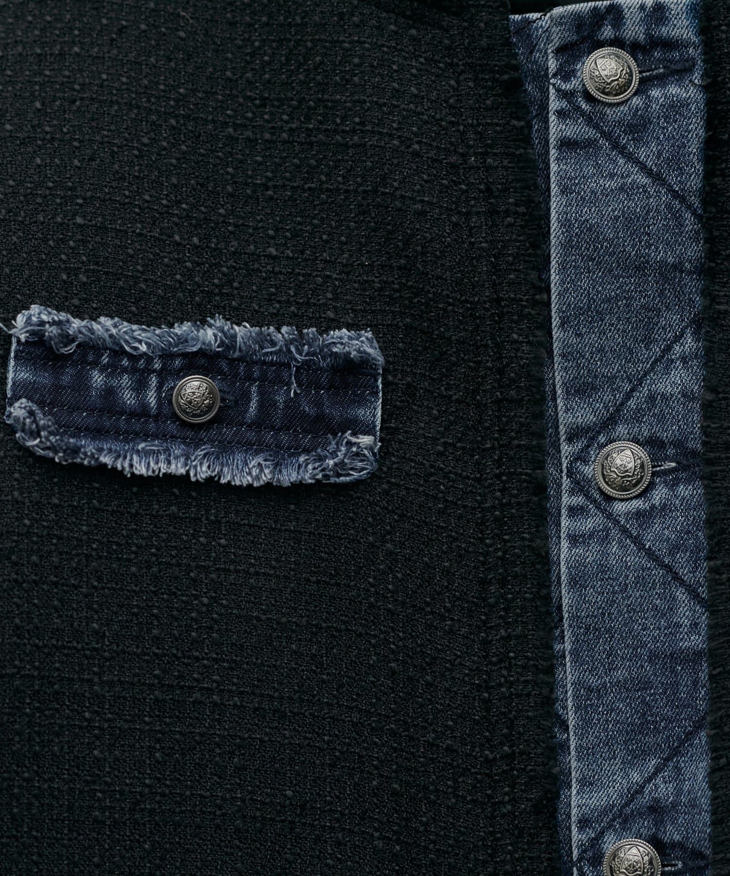 LARUTA(ラルータ) ツイード×デニムノーカラージャケット