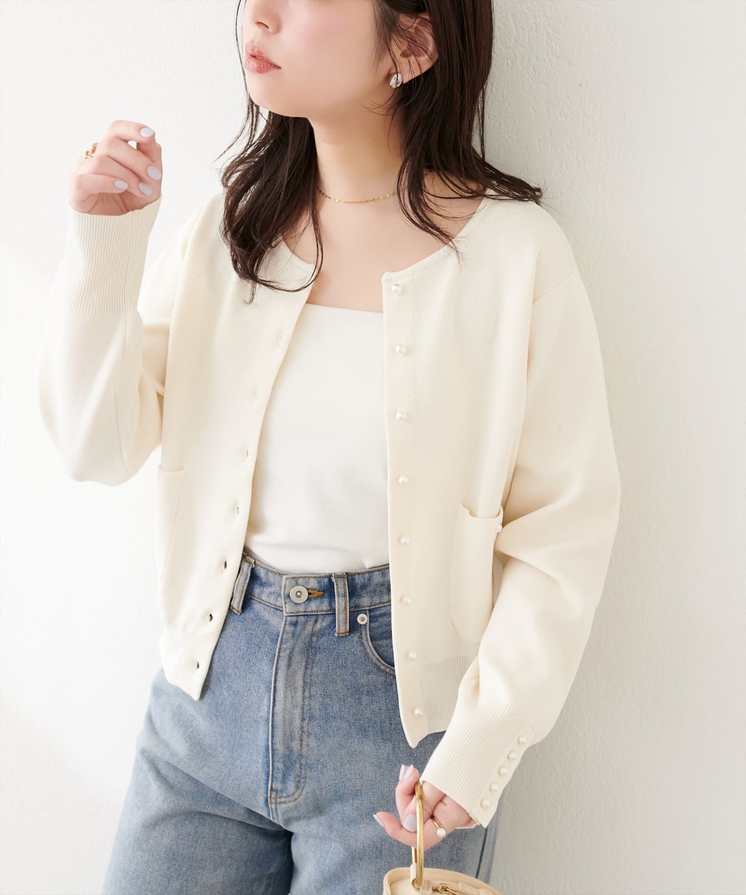 natural couture(ナチュラルクチュール) プチパール釦カーディガン