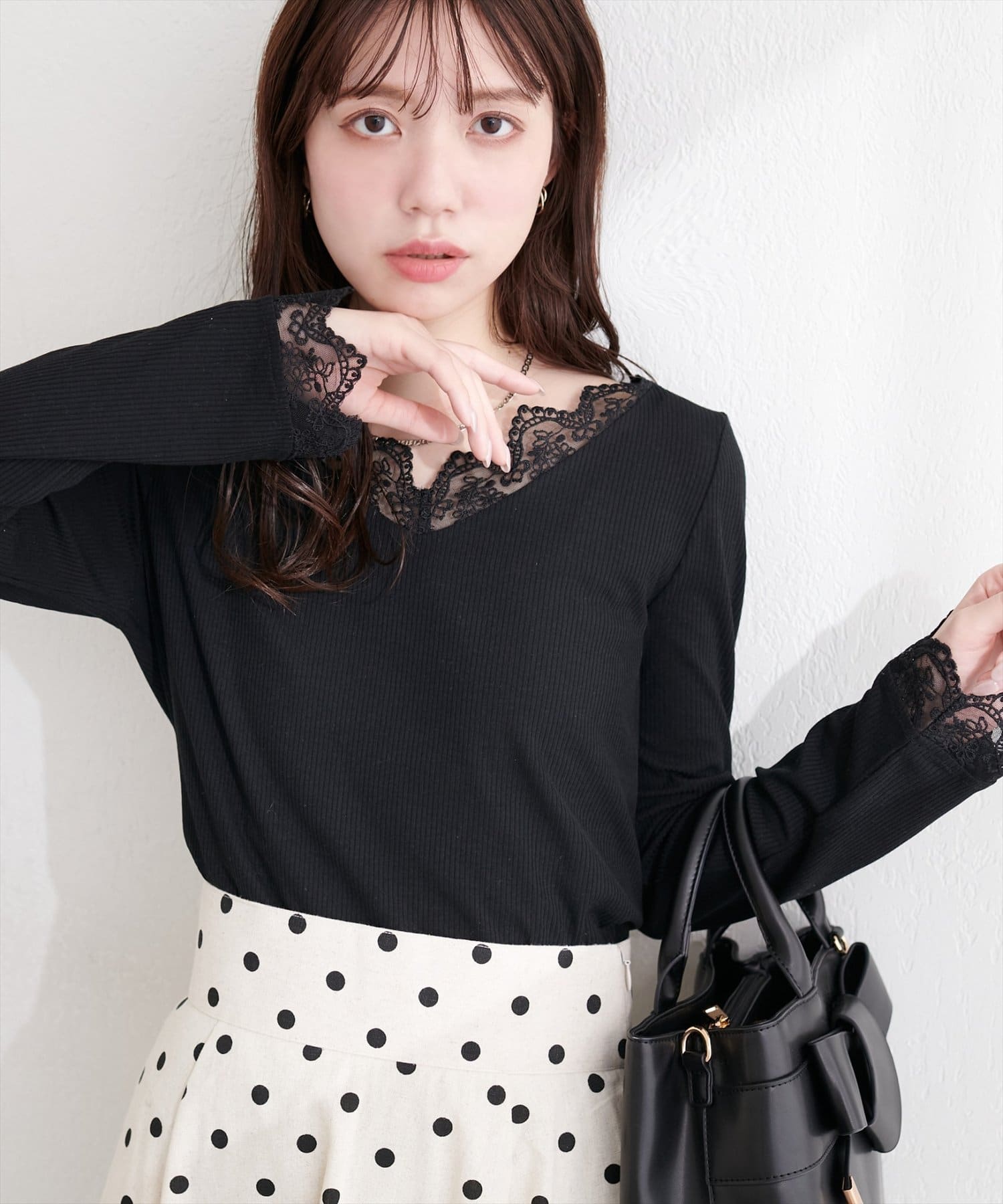 natural couture(ナチュラルクチュール) チュールレース付きテレコプルオーバー