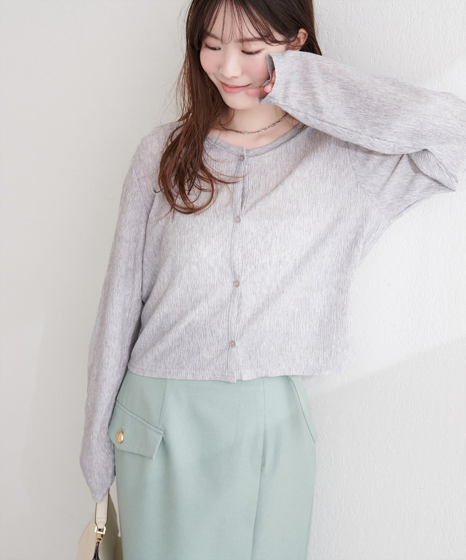 natural couture(ナチュラルクチュール) ランダムクレープカットソー２WAYカーデ