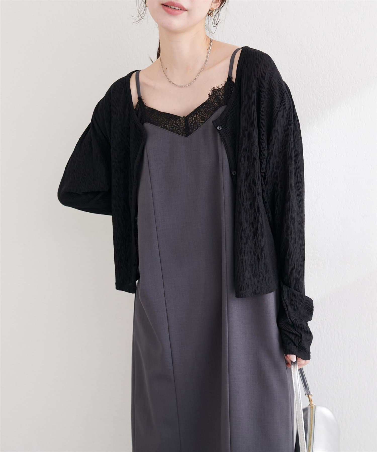 natural couture(ナチュラルクチュール) ランダムクレープカットソー２WAYカーデ