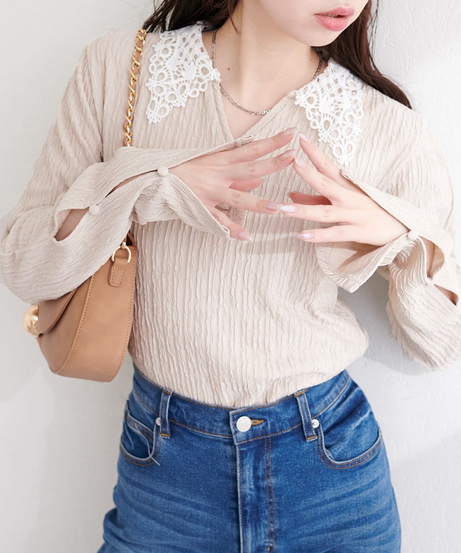 natural couture(ナチュラルクチュール) レース衿ロンT