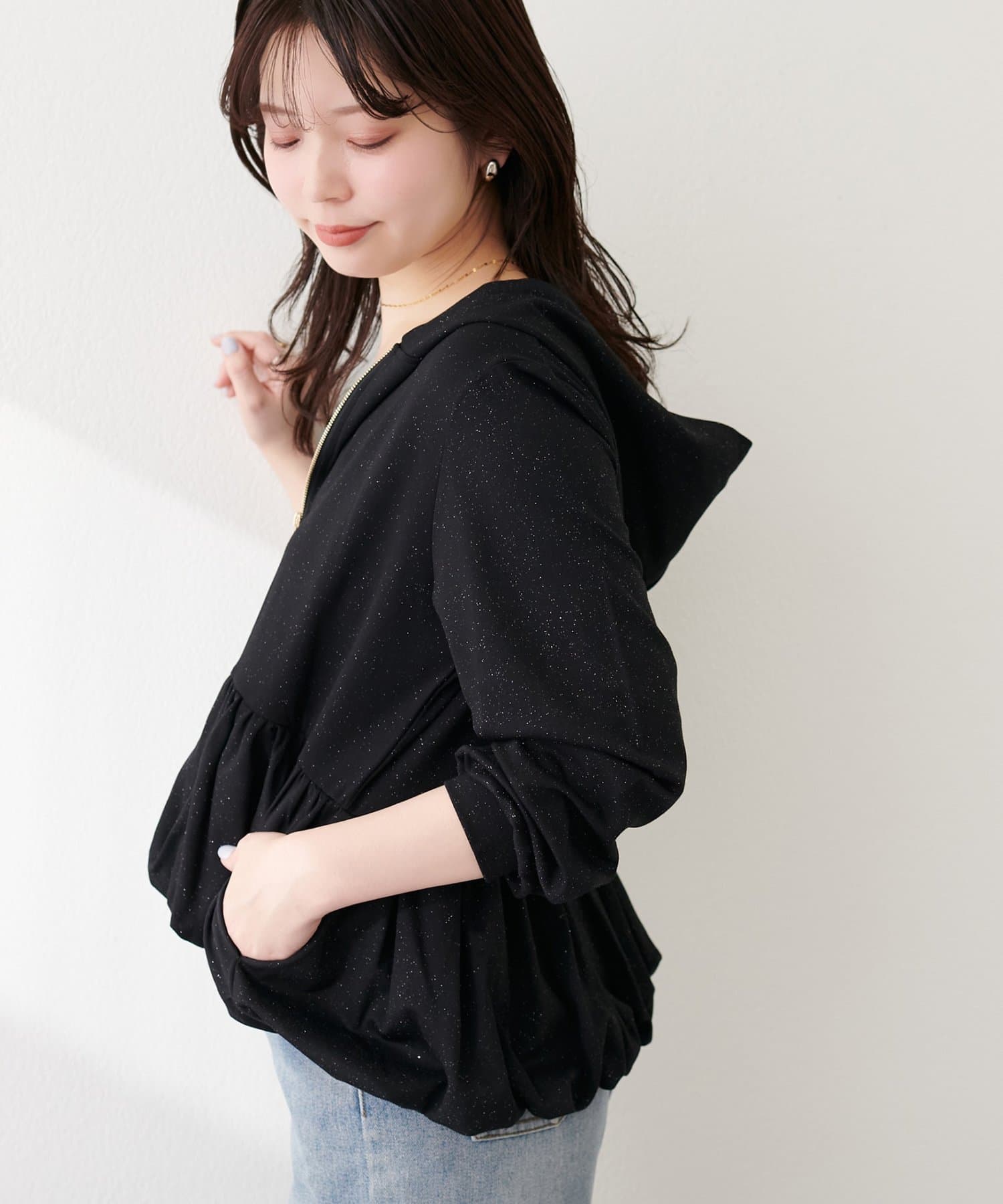 natural couture(ナチュラルクチュール) ペプラムラメパーカー