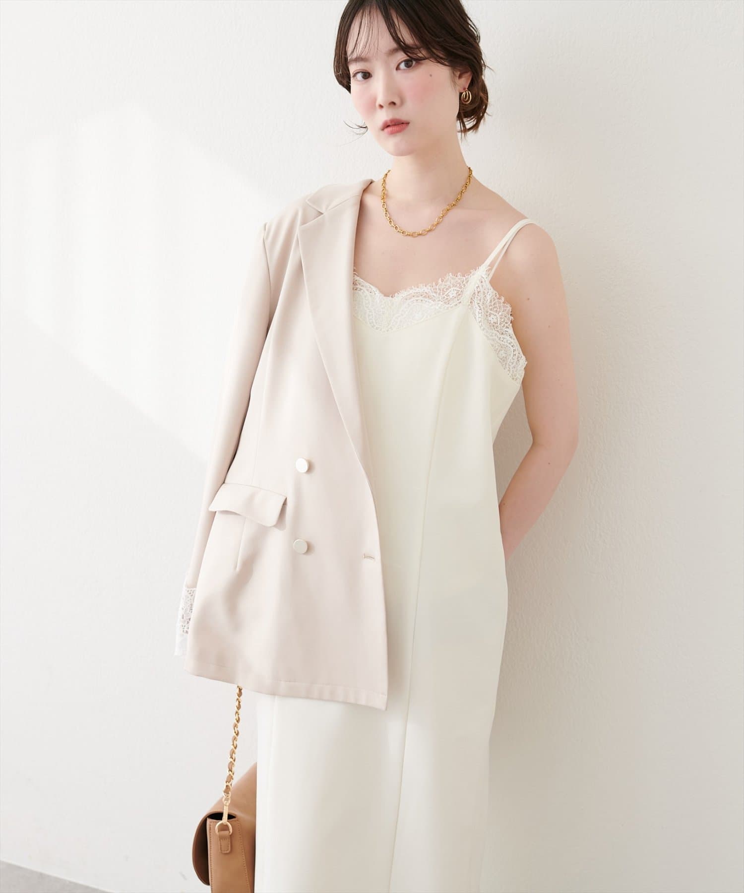 natural couture(ナチュラルクチュール) レーストリムキャミワンピース